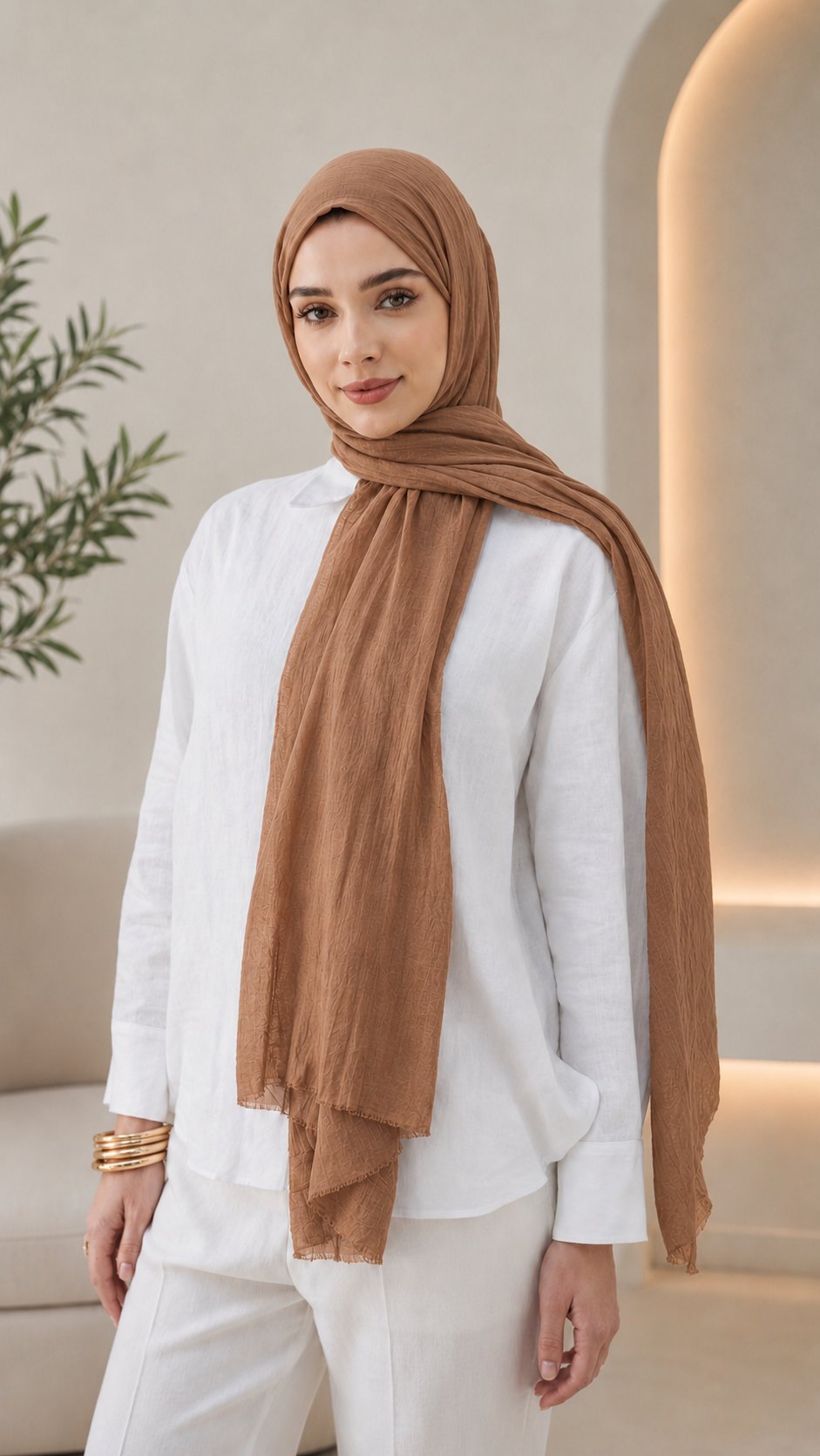 Sütlü Kahve Düz Pamuk Comfort Şal - 022