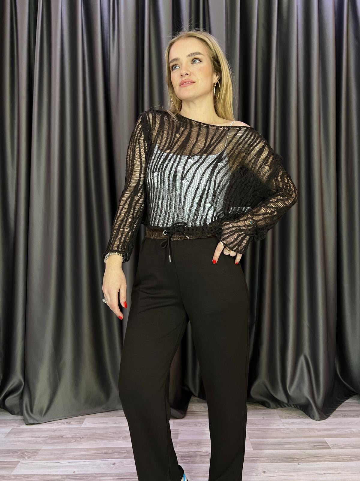 Elytra Ajurlu Lacivert Triko 