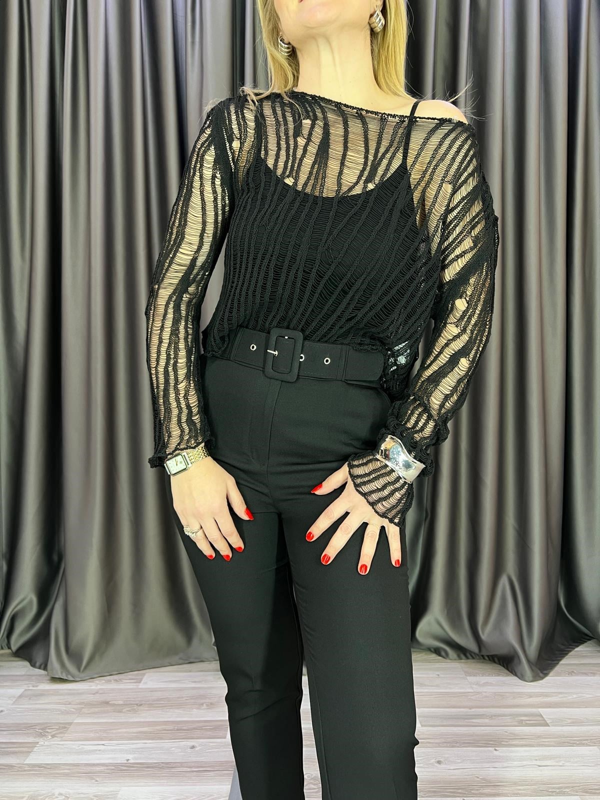 Elytra Ajurlu Siyah Triko