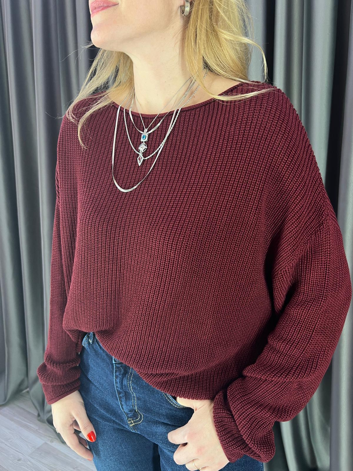 Kayık Yaka Basic Bordo Dilvin Triko  