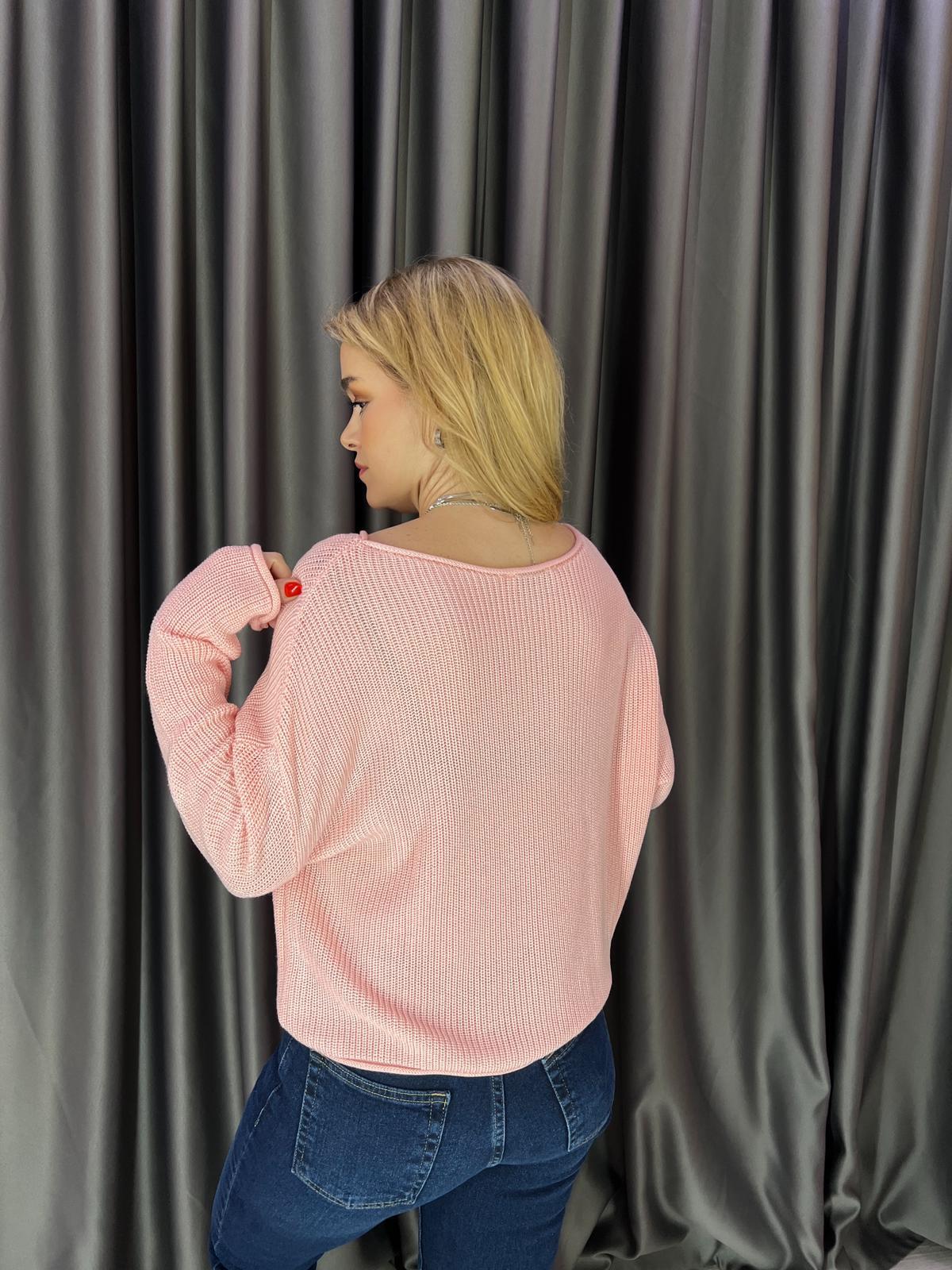 Kayık Yaka Basic Pembe Dilvin Triko Kazak 