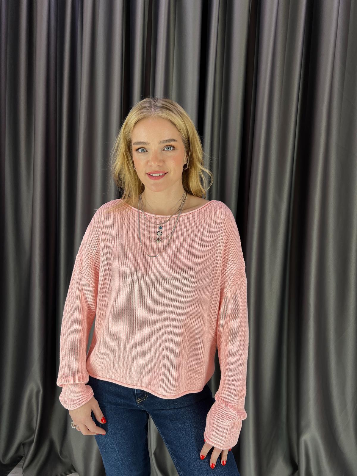 Kayık Yaka Basic Pembe Dilvin Triko Kazak 