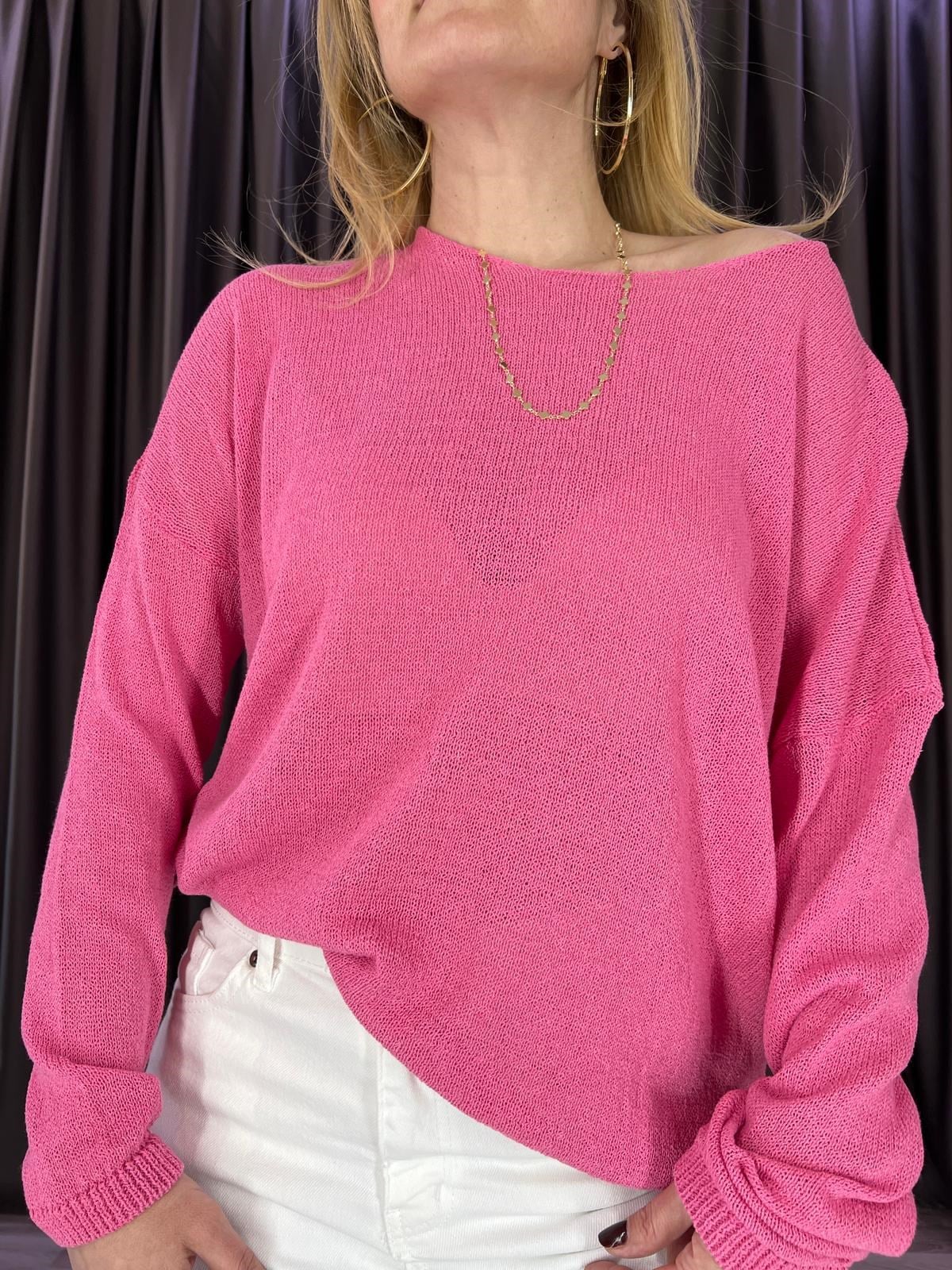 She Oval Yaka Pembe Merserize Triko