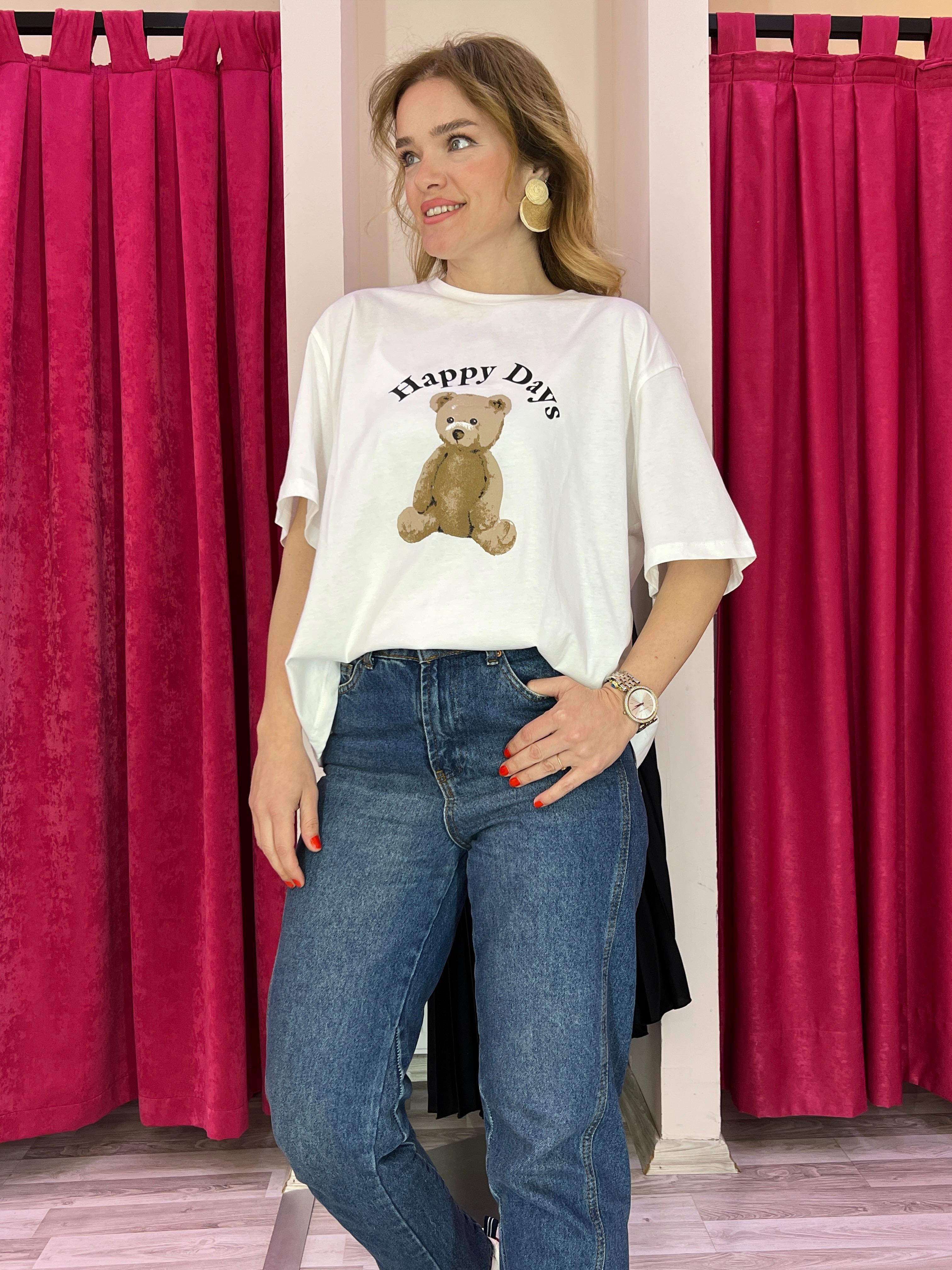 Teddy Baskı Qz Ekru Tshirt
