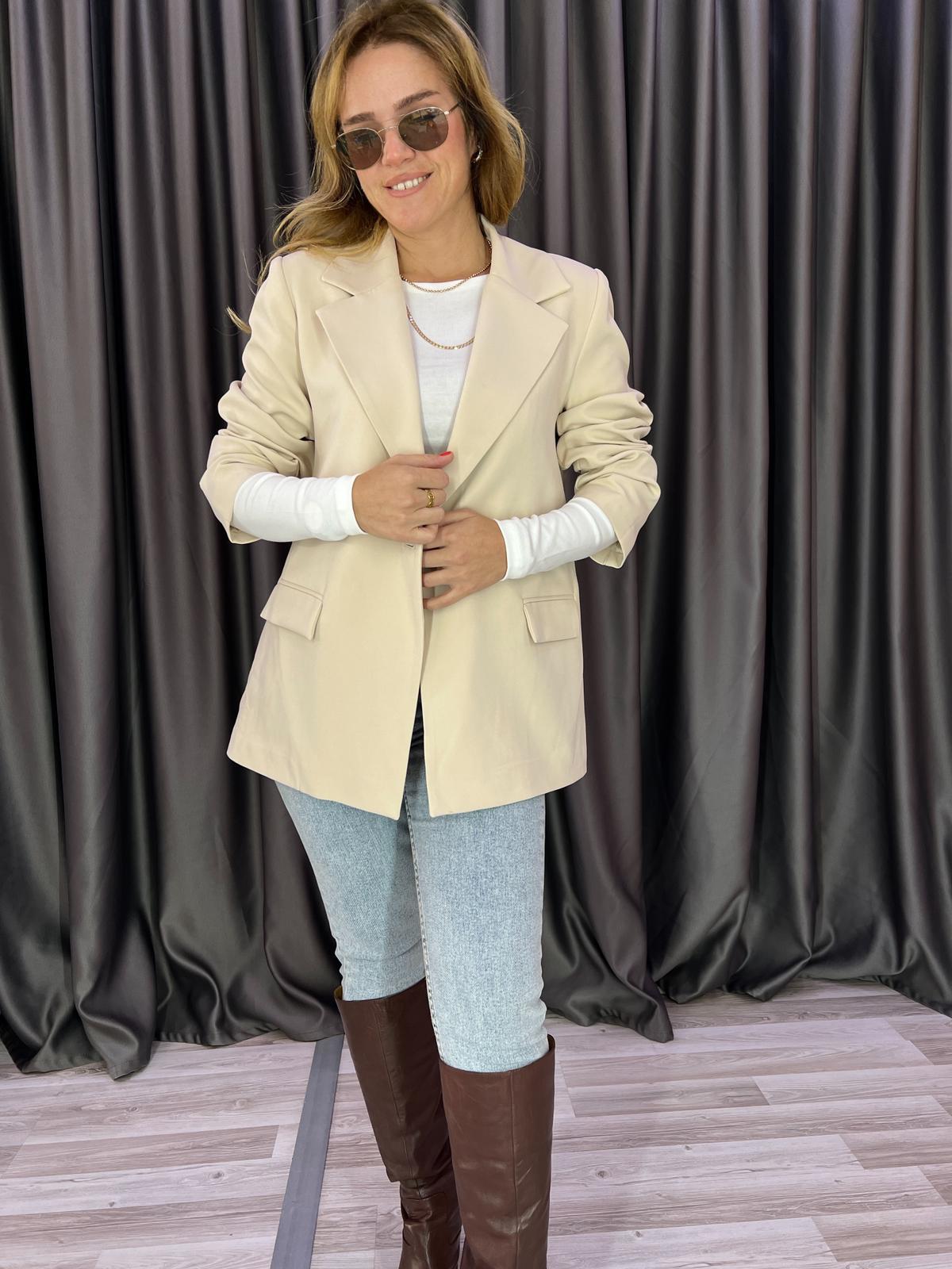 Tek Düğme Regular Taş Rengi Kumaş Blazer Ceket