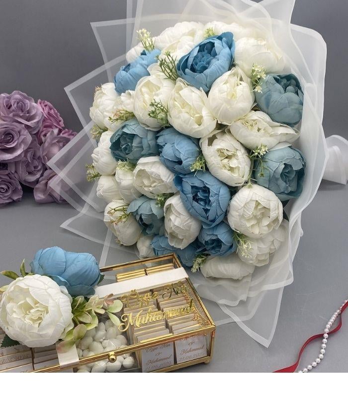 Mavi Beyaz Şakayık Çiçeği ve Çikolatası