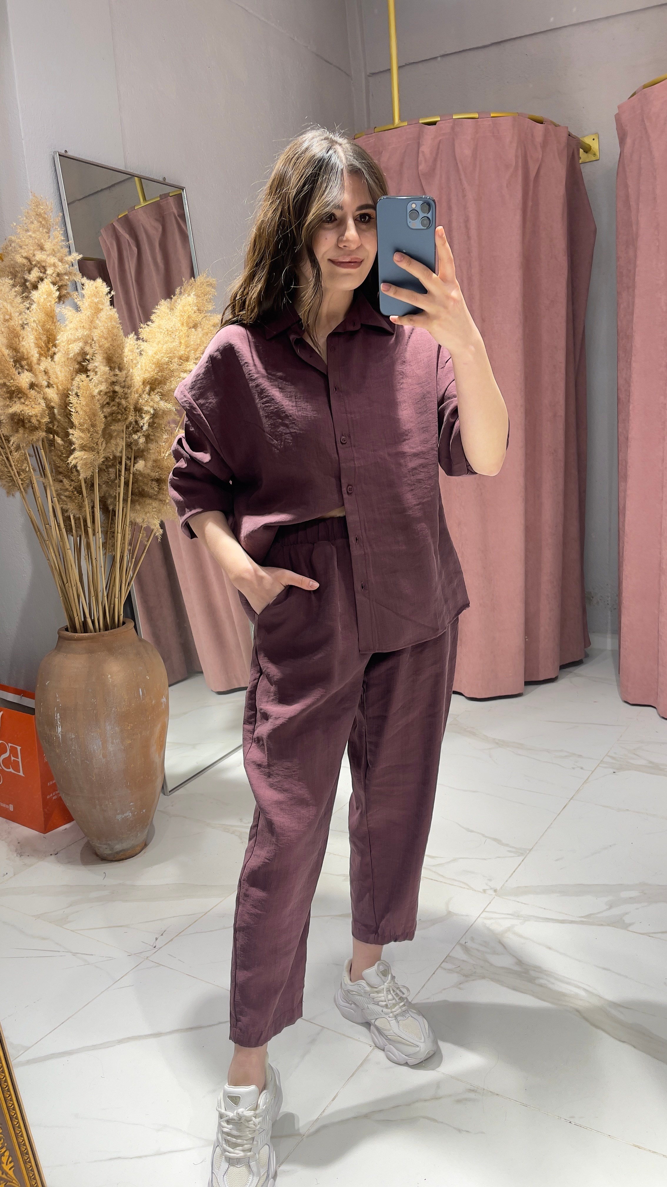 Tensel Gömlek Pantolon Takım-BORDO
