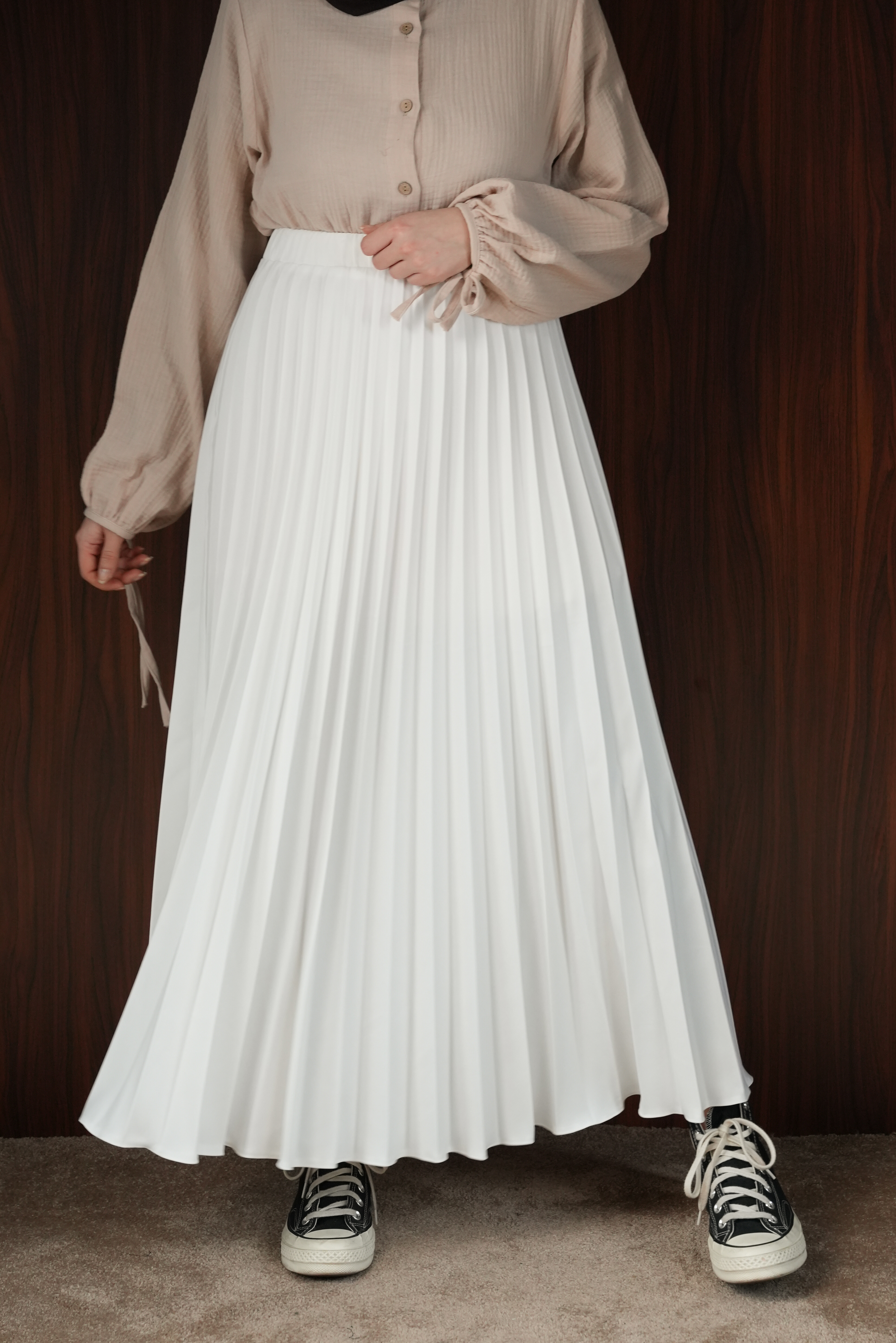 Ande Tesettür, Basic Pileli Etek, Basic Pileli Etek - Ekru