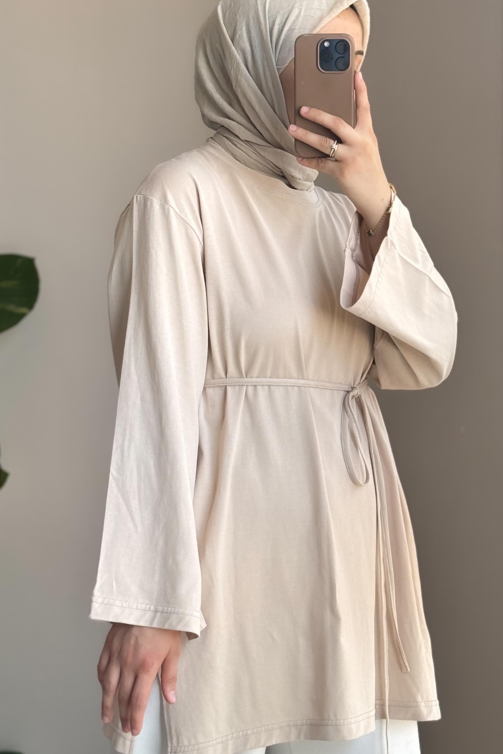 ANDE TESETTÜR, Basic Uzun Tişört, Basic Uzun Tişört - Bej