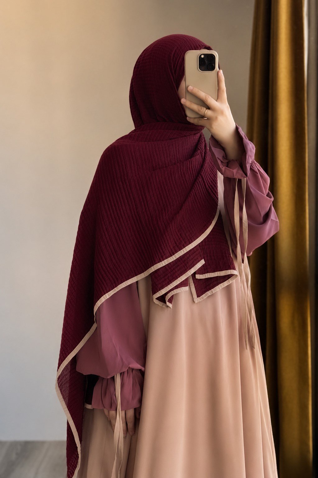 Ande Tesettür, Biyeli Müslin Şal, Biyeli Müslin Şal - Bordo/ Bej
