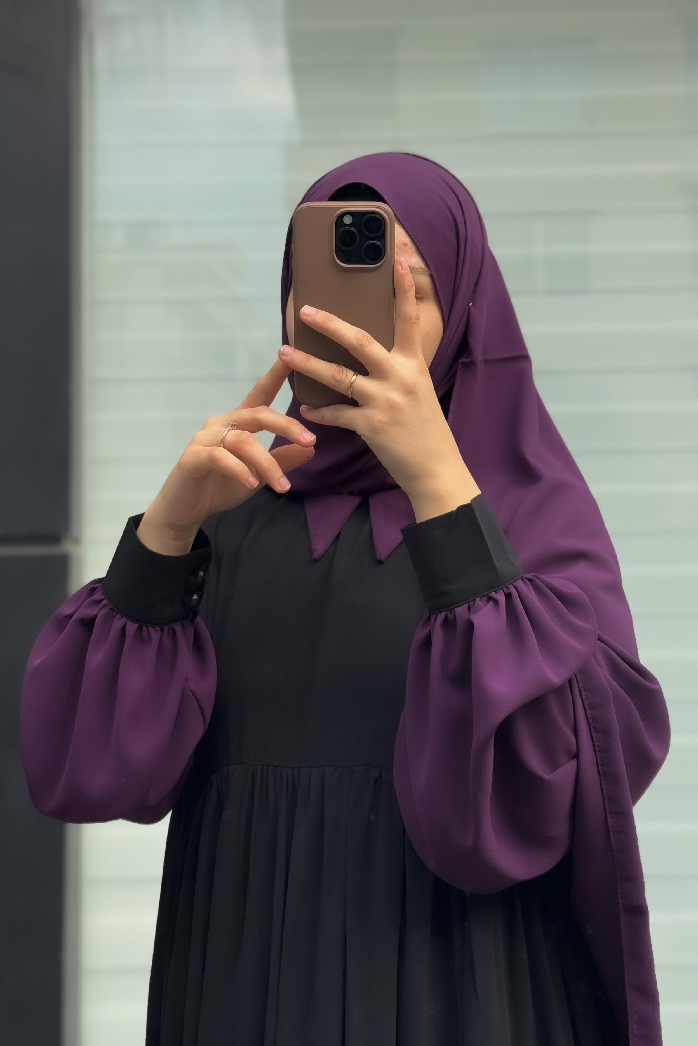 ANDE TESETTÜR, Hijabi Elbise, Hijabi Elbise- Siyah / mürdüm