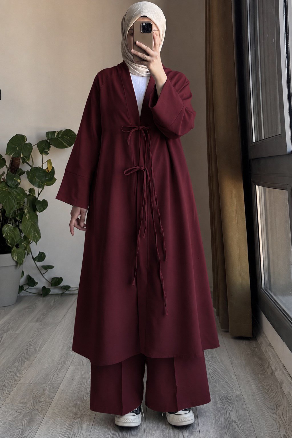 Ande Tesettür, Keten Pantolonlu Takım, Keten Pantolonlu Takım - Bordo