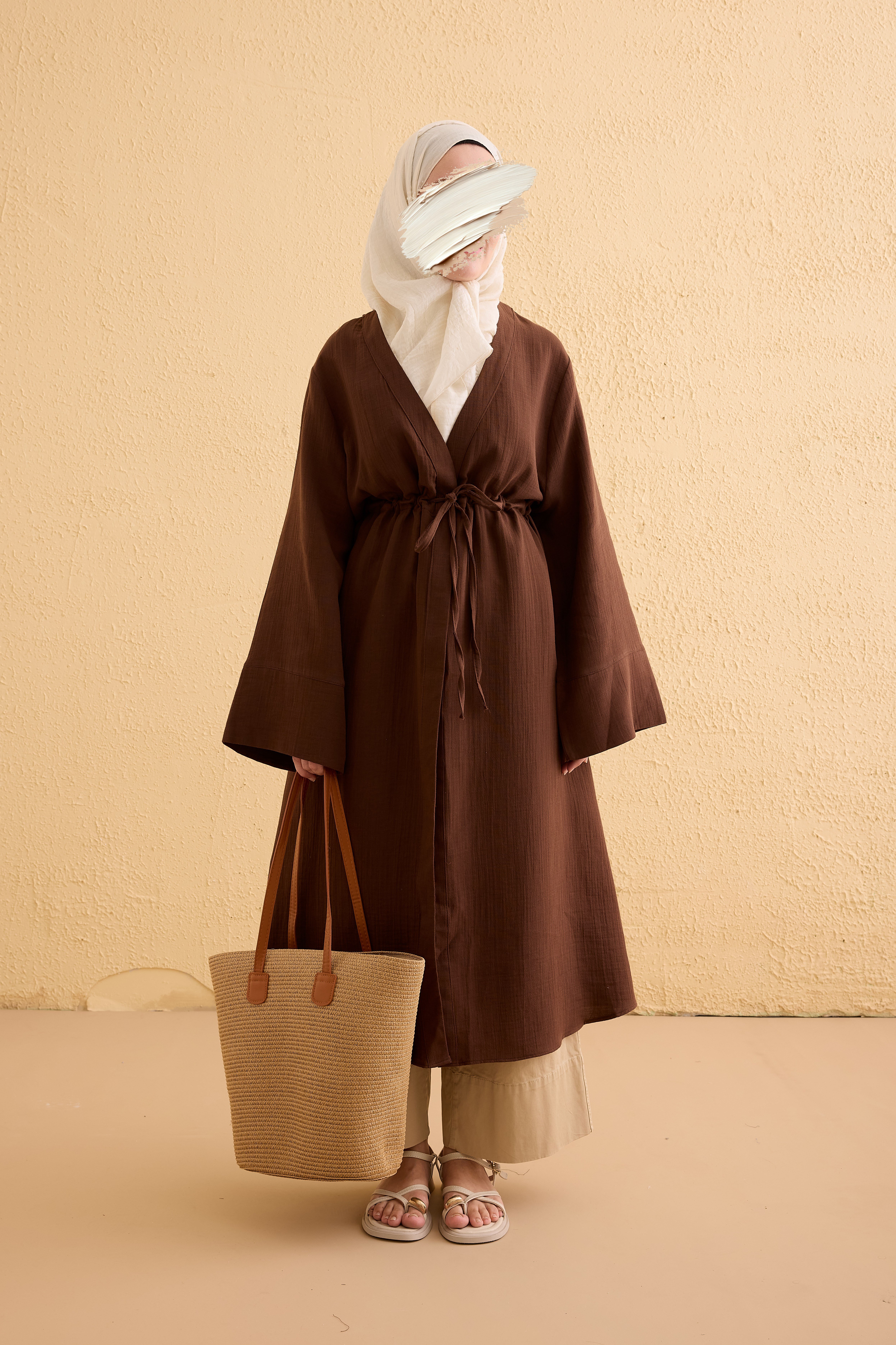 Ande Tesettür, Köprü Bağlamalı Müslin Kimono, Köprü Bağlamalı Müslin Kimono - Kahve