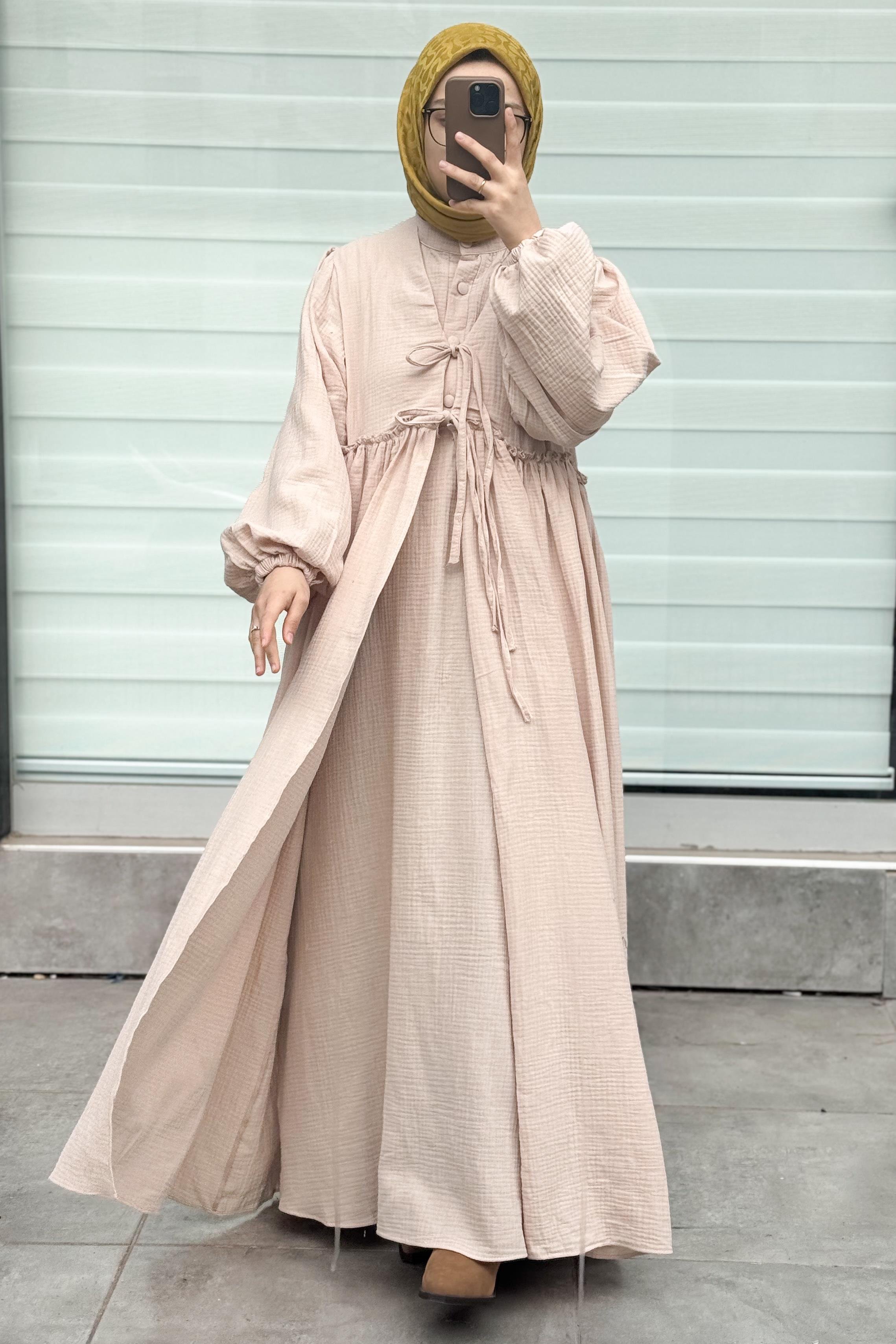 ANDE TESETTÜR, Müslin İkili Kaftan Takım, Müslin İkili Kaftan Takım- Bej