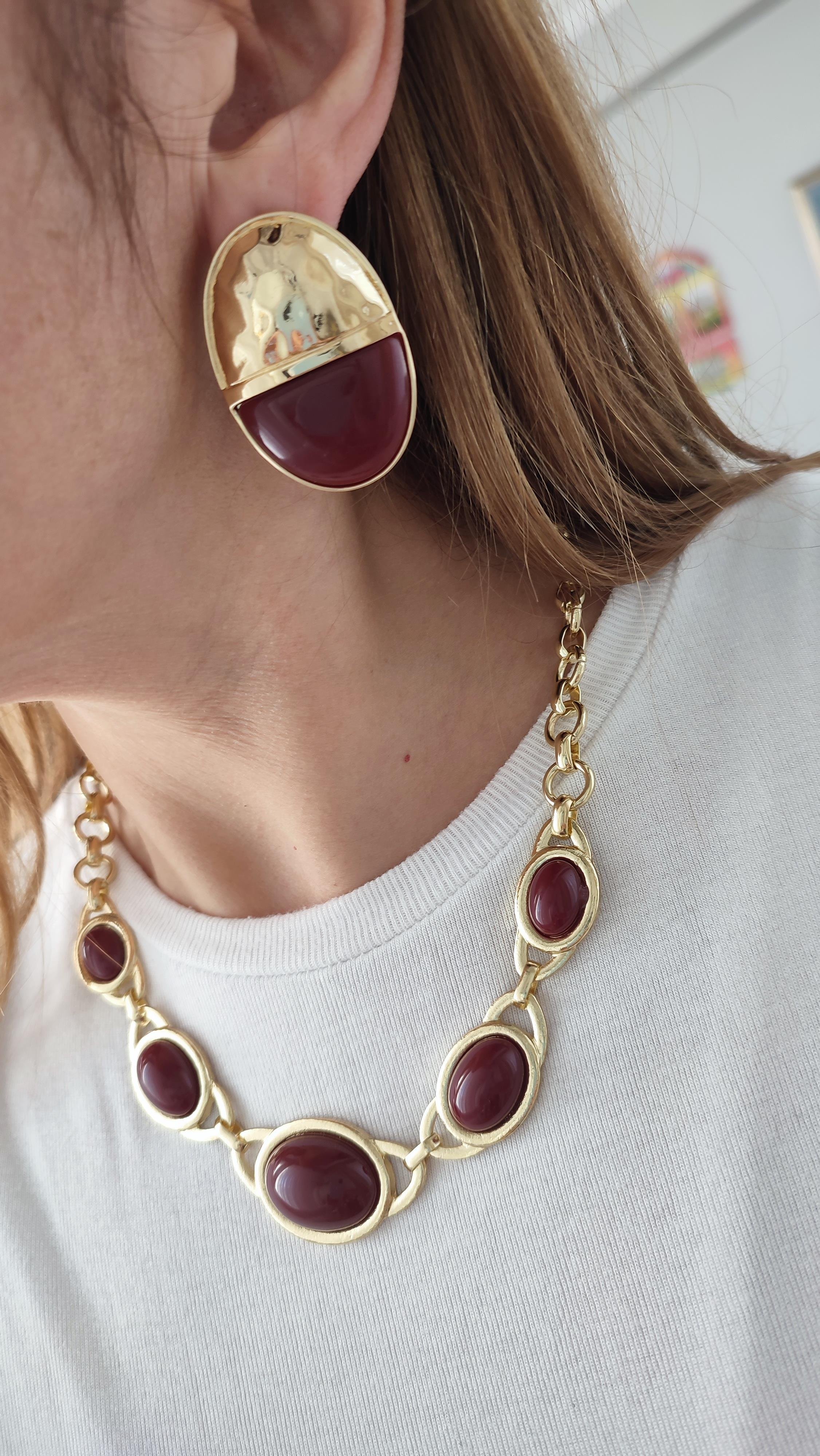 BORDO KOLYE KÜPE KOMBİNİ 