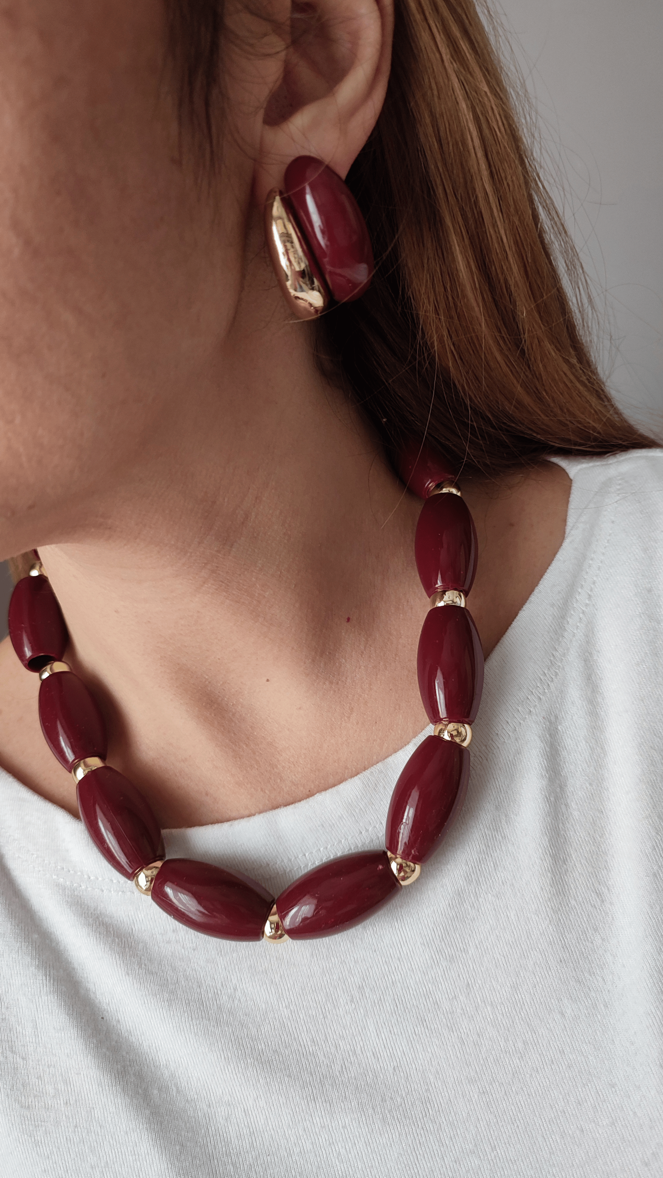 BORDO KÜPE KOLYE KOMBİNİ 