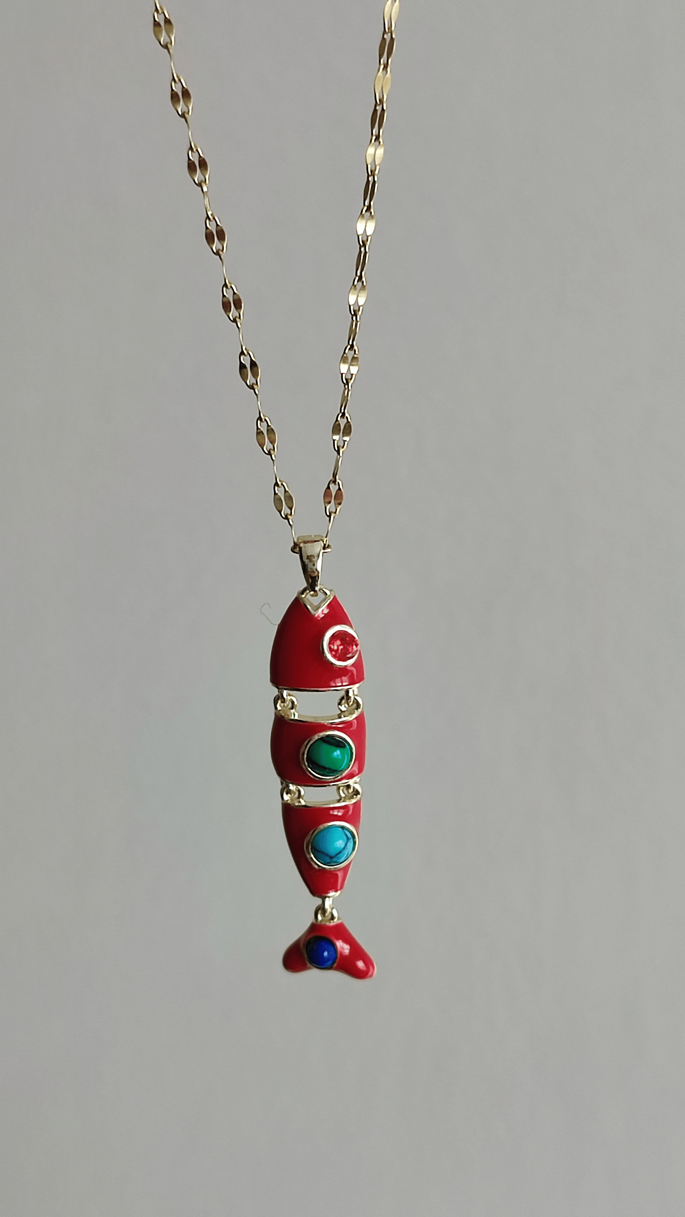 ÇELİK 14K KIRMIZI BALIK KOLYE (46 CM)
