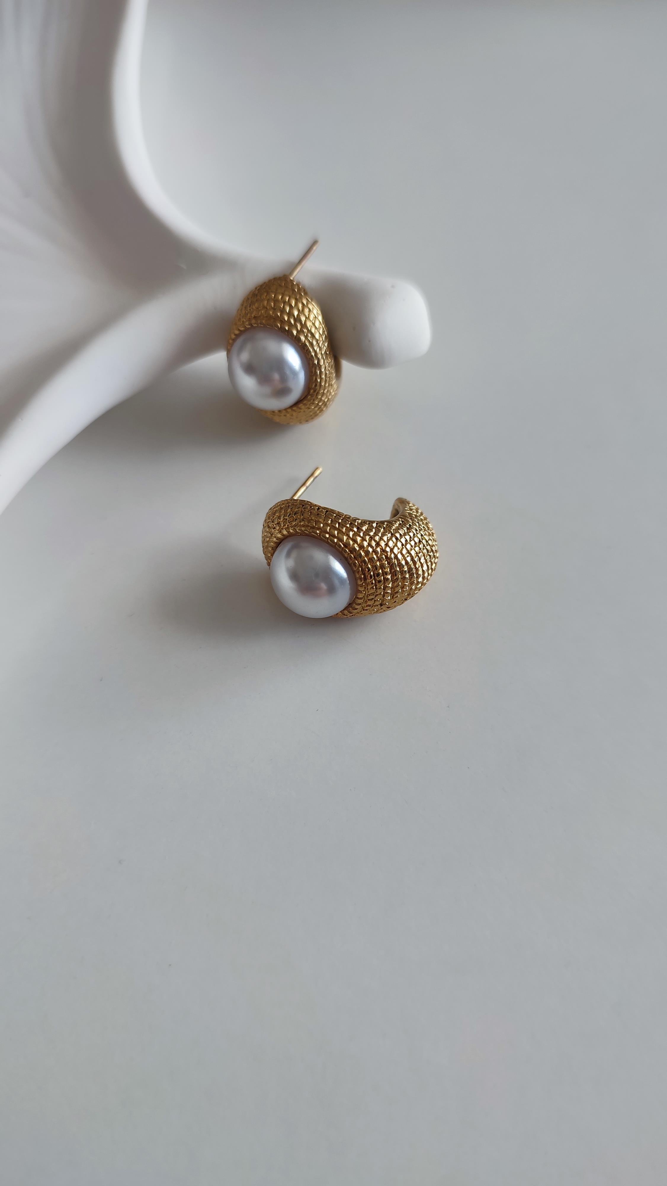 Çelik Gold İncili Küpe 