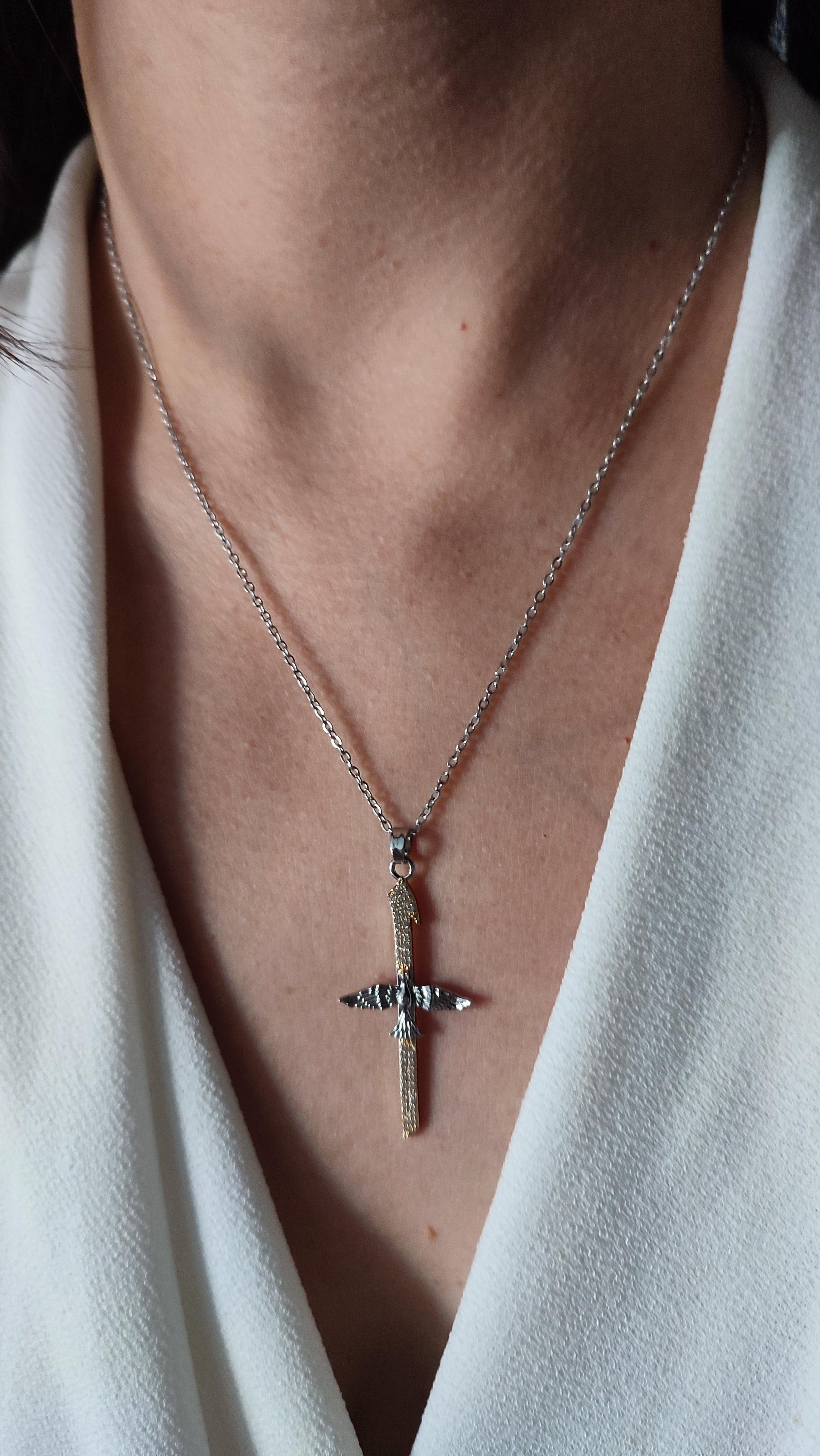 Çelik Silver Zirkon Taşlı Anka Kuşunda Elif Kolye (46 cm)