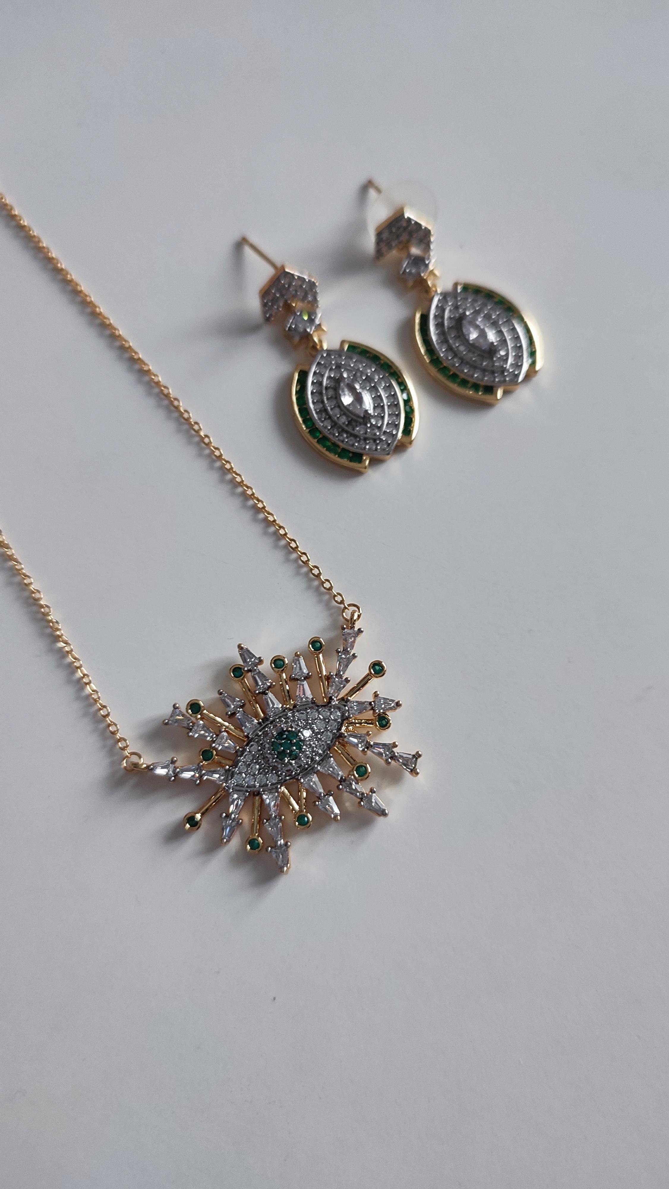 GOLD GÖZ KOLYE & KÜPE KOMBİNİ 