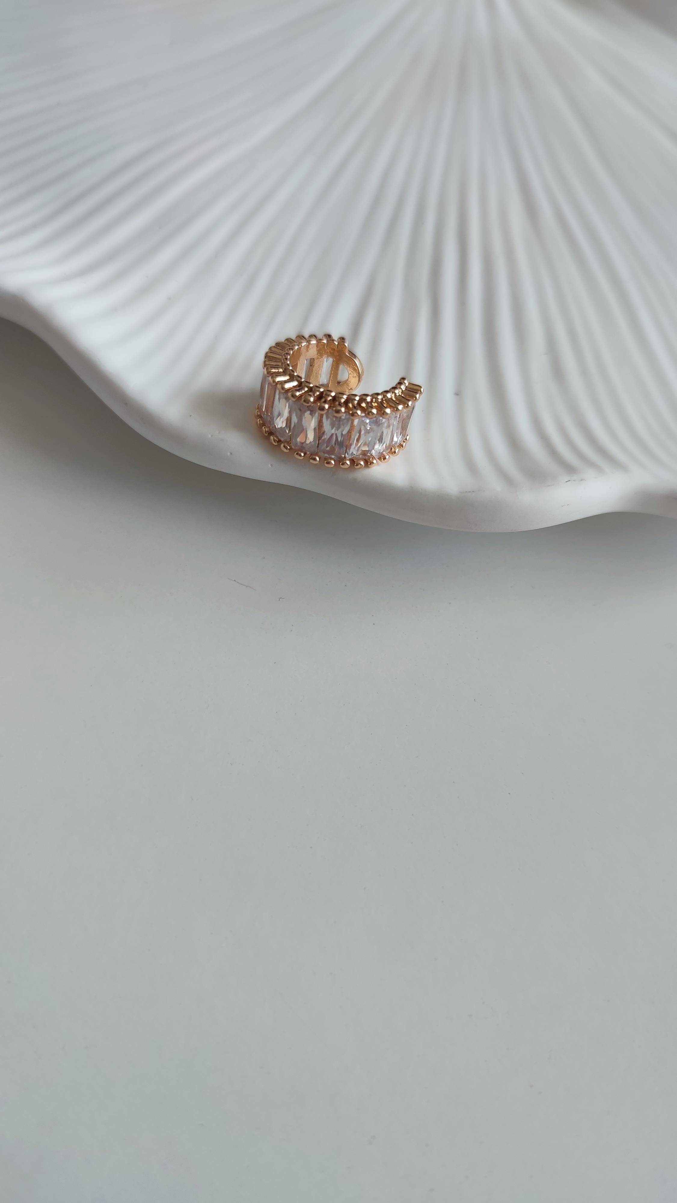 Gold İkili Taşlı Kıkırdak Küpe 