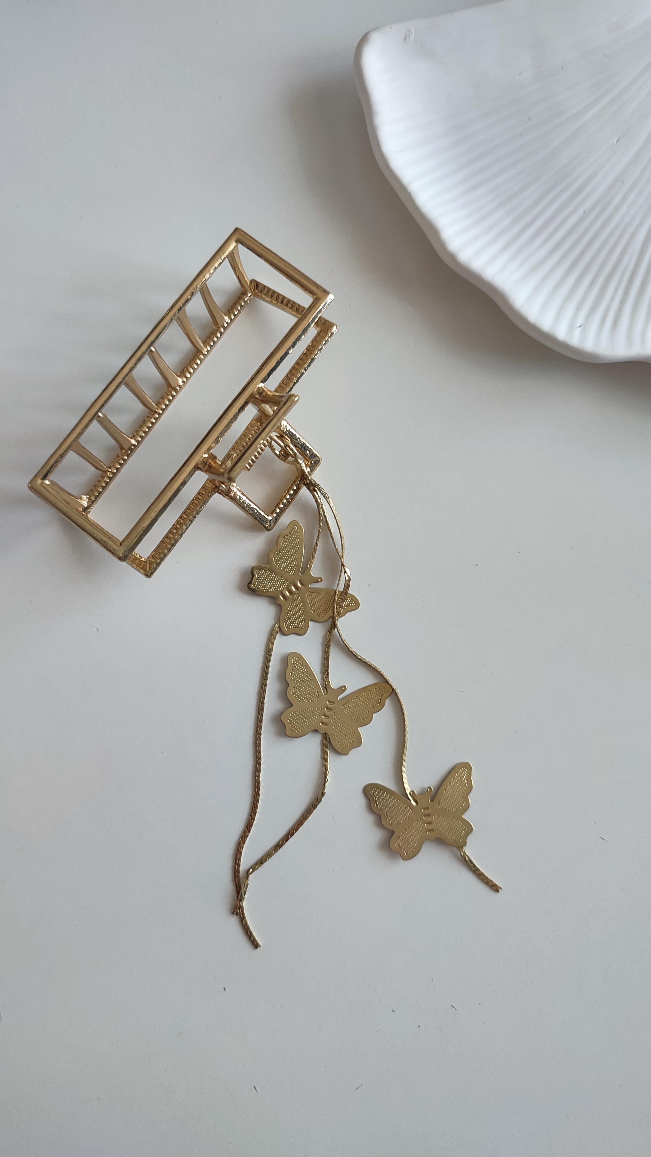 Metal Gold Kelebekli Mandal Toka 
