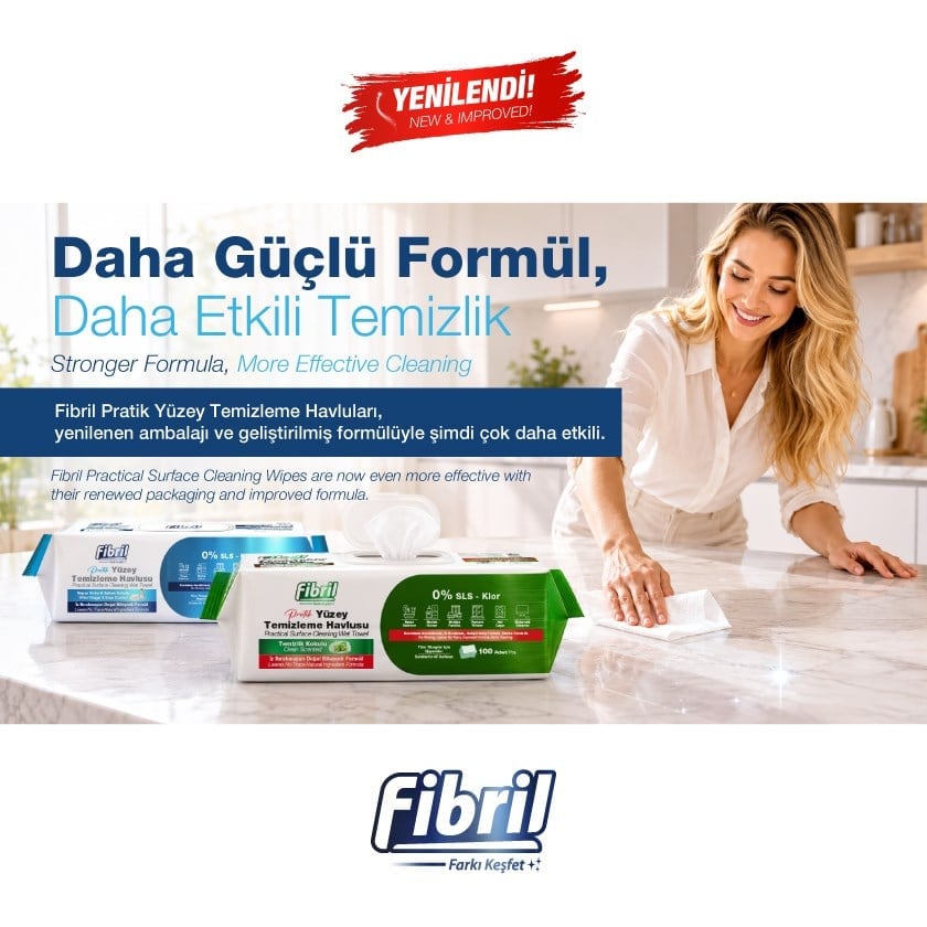 Fibril Premium Pratik Yüzey Temizleme Havlusu Beyaz Sirke Sabun Kokulu 15 X 100 (TOPLAM 1500 YAPRAK)