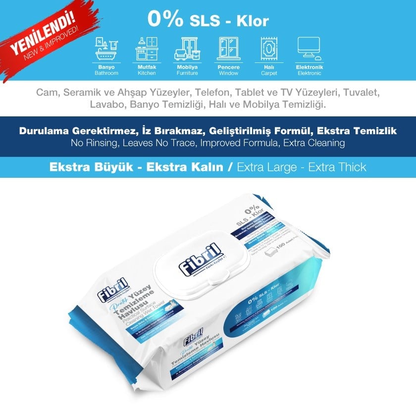 Fibril Premium Pratik Yüzey Temizleme Havlusu Beyaz Sirke Sabun Kokulu 15 X 100 (TOPLAM 1500 YAPRAK)