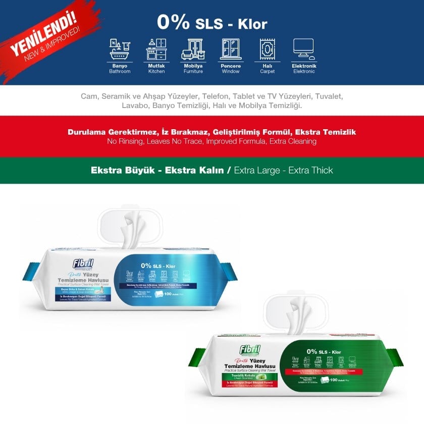 Premium Pratik Yüzey Temizleme Havlusu Temizlik & Beyaz Sirke Sabun Kokulu 2 x 100  (TOPLAM 200 YAPRAK)