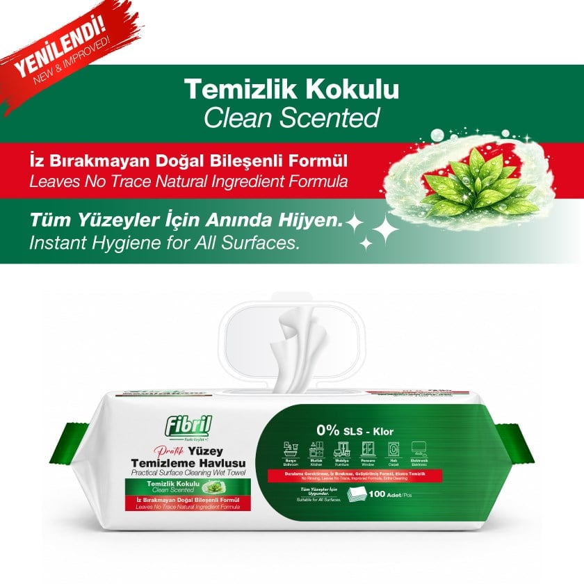 Premium Pratik Yüzey Temizleme Havlusu Temizlik Kokulu 15 X 100 (TOPLAM 1500 YAPRAK)