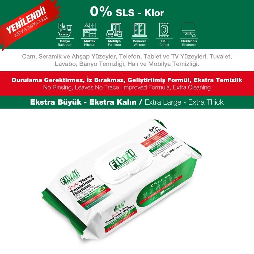 Premium Pratik Yüzey Temizleme Havlusu Temizlik Kokulu 15 X 100 (TOPLAM 1500 YAPRAK)