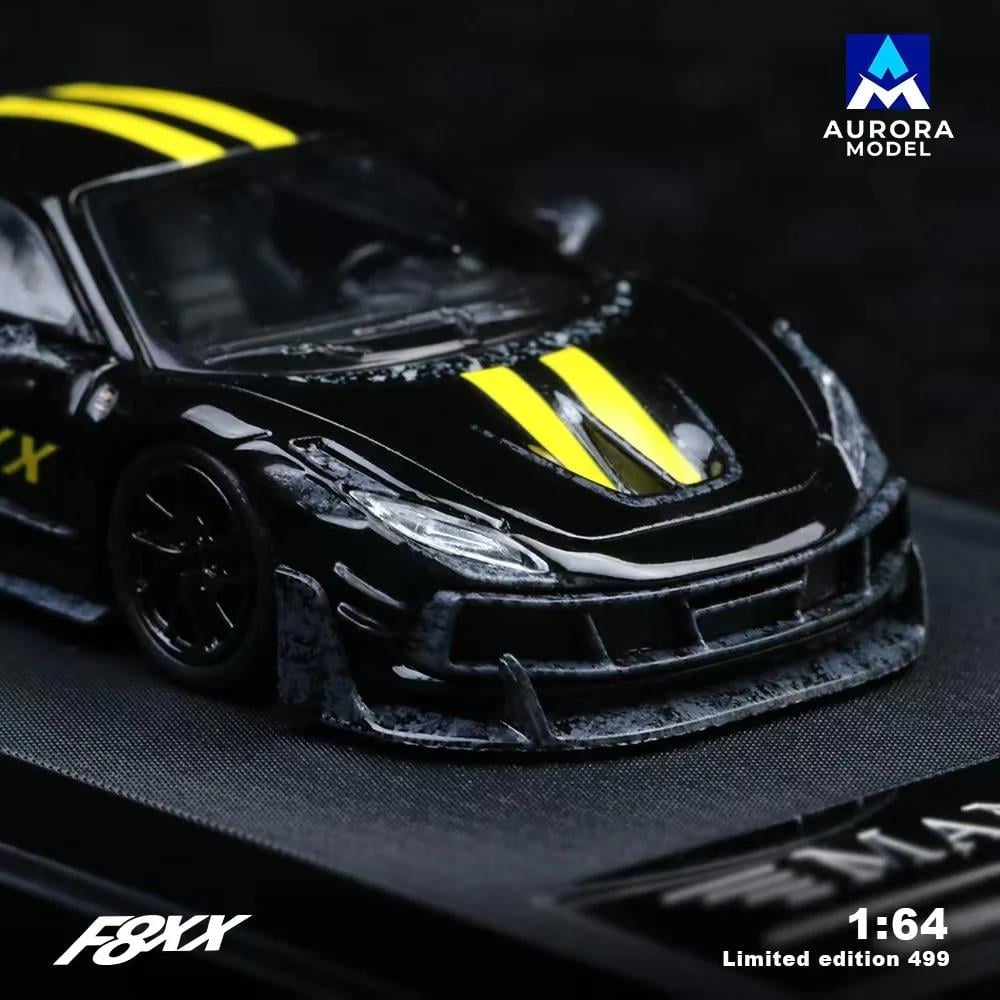 1/64 Aurora Model AMFF8BK Mansory F8XX Black w/ Yellow Stripes LHD