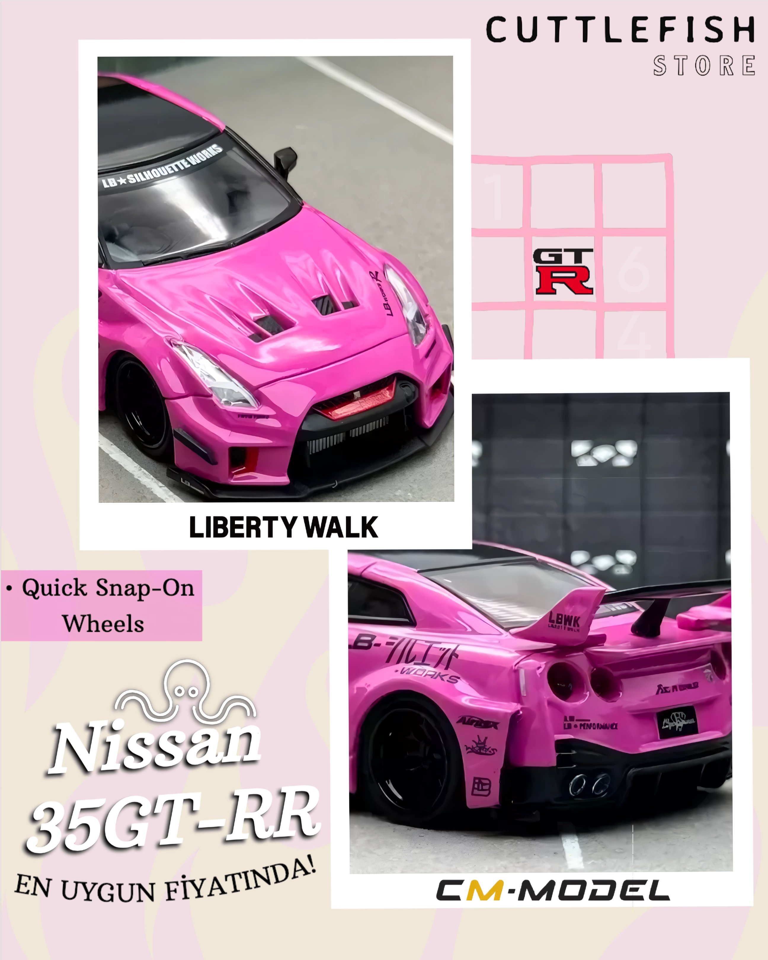 1/64 Nissan LBWK GT35RR Pink Diecast Scale Model Car