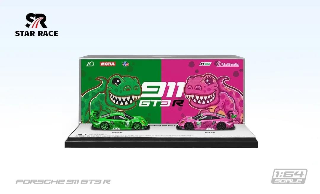 1:64 Porsche 911 (992) GT3 Tyrannosaurus Green & Pink Twin Car Package