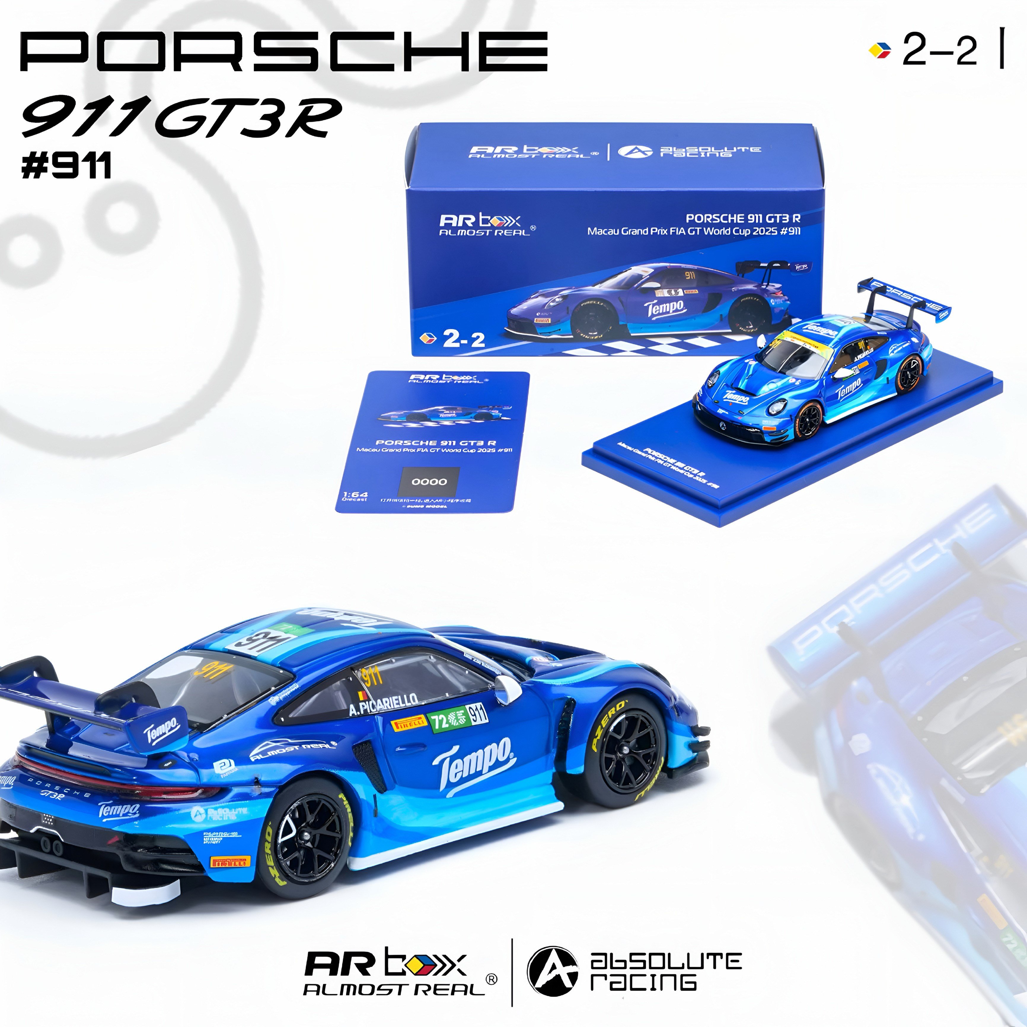 AR Box Porsche 911 GT3 R Macau GP FIA GT World Cup 2025 Absolute Racing Tempo #911 Alessio Picariello