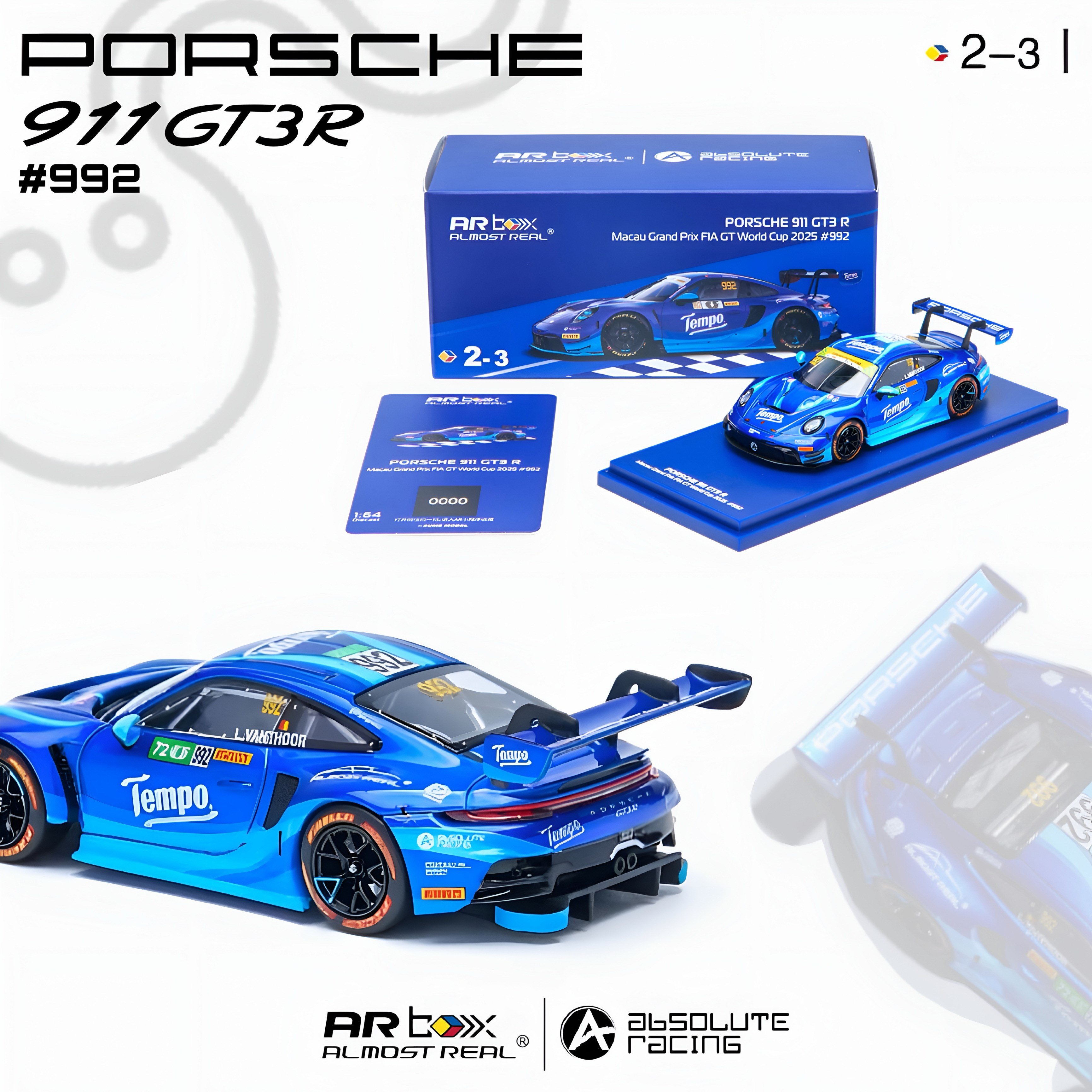 AR Box Porsche 911 GT3 R Macau GP FIA GT World Cup 2025 Absolute Racing Tempo L. Vanthoor #992