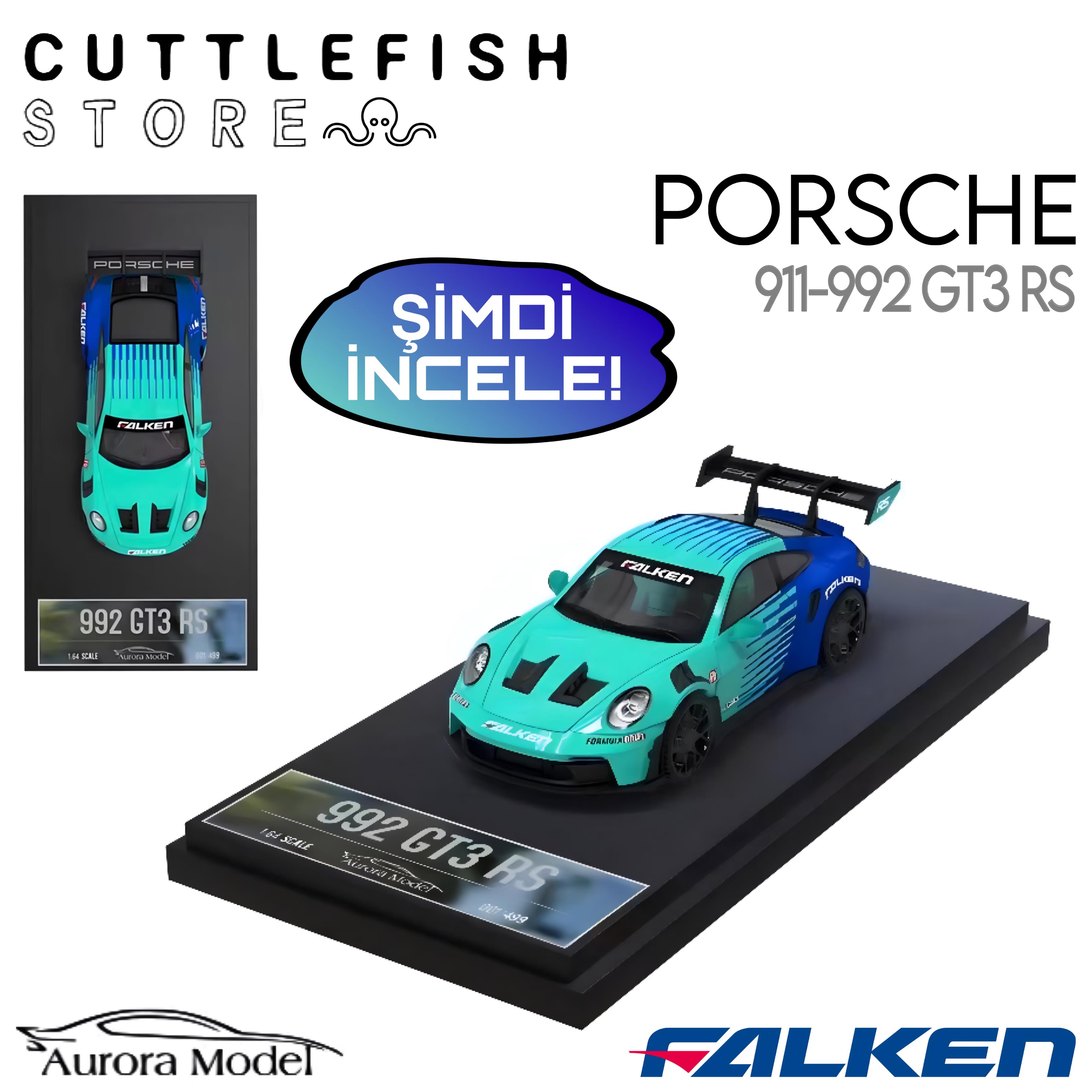 Aurora Model 1/64 Scale -Porsche 911-992 GT3 RS Falken - (Limited to 499 Pieces World Wide)