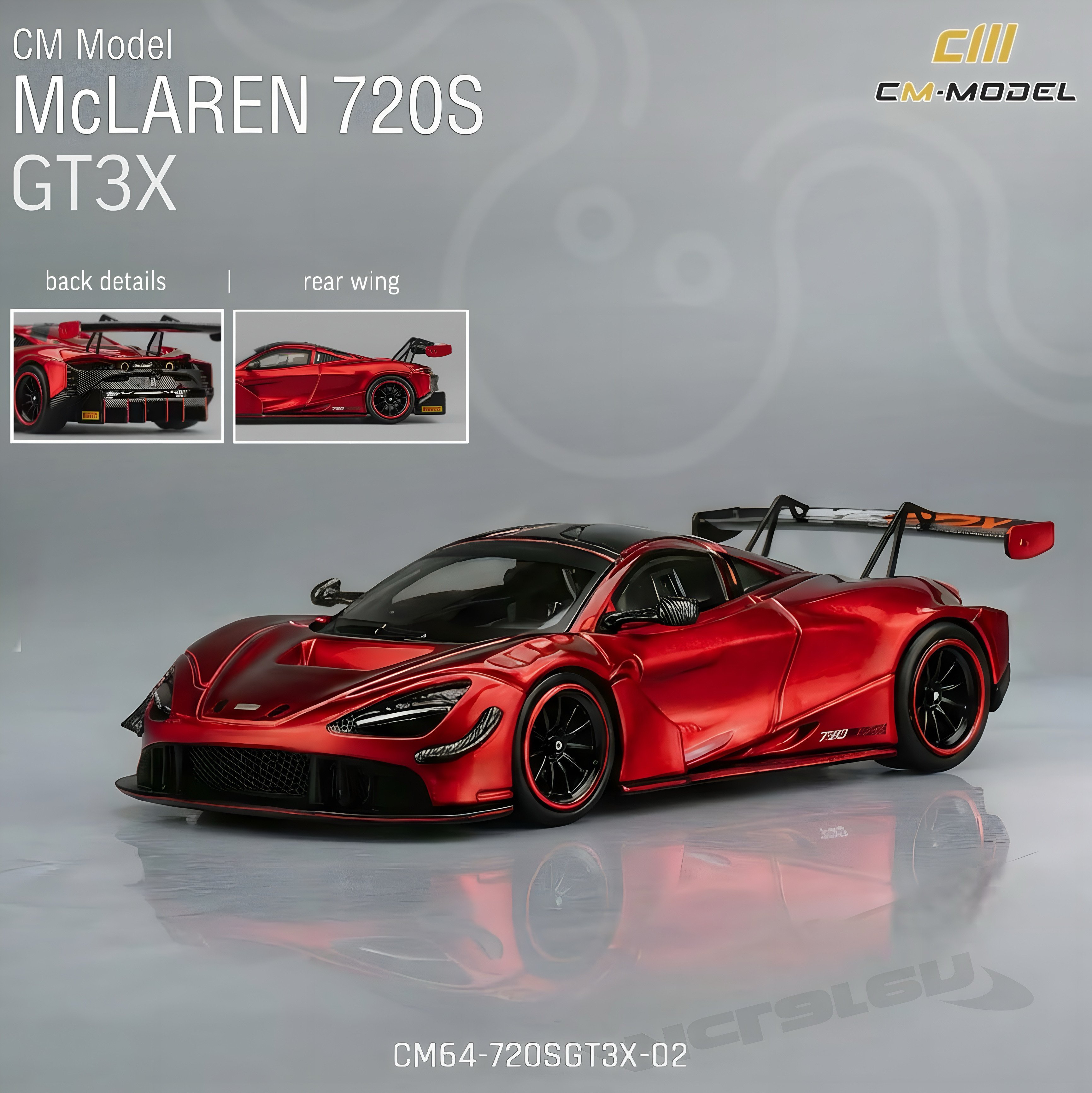 CM Model 1/64 Mclaren 720S GT3 - Metallic Red