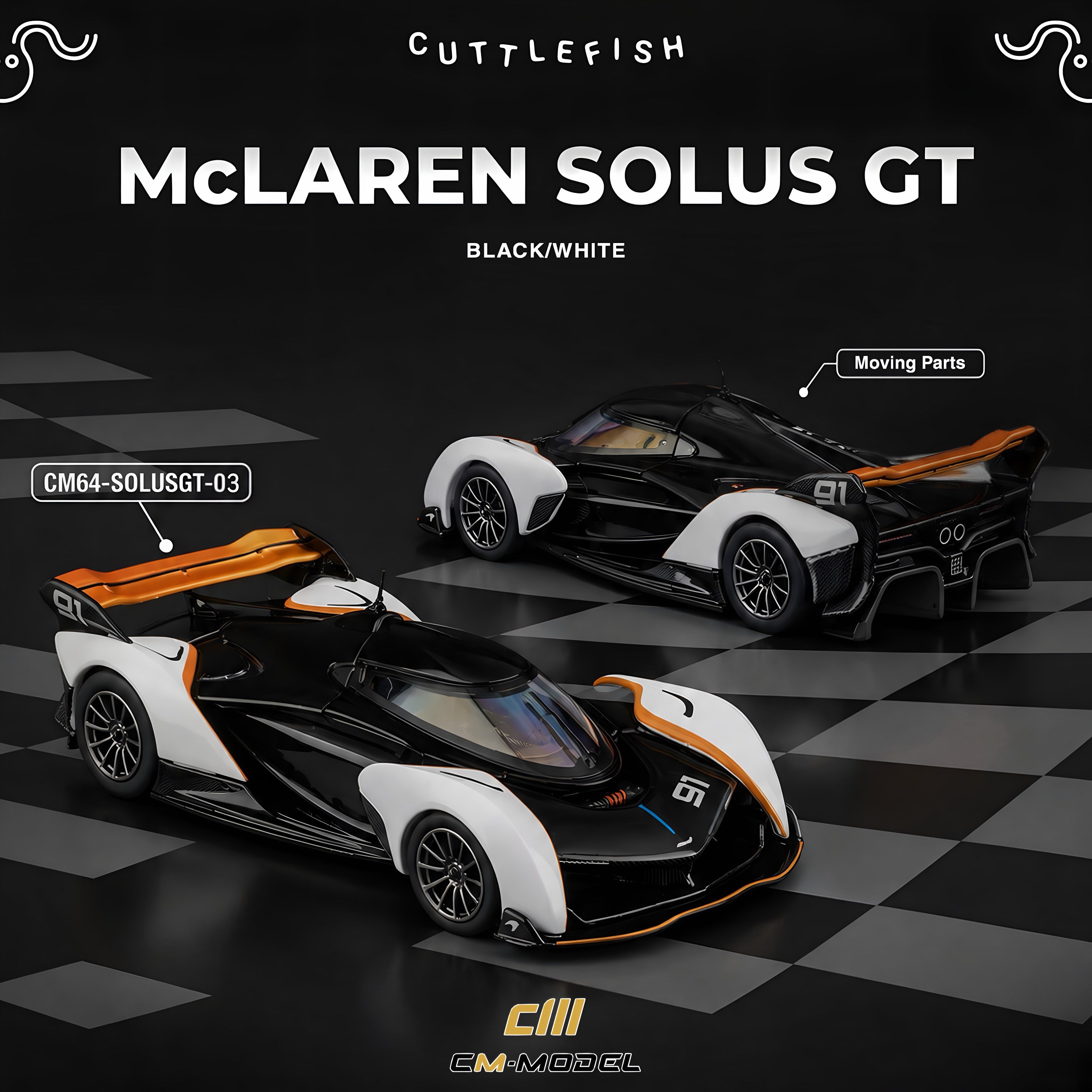 CM Model 1:64 Mclaren Solus GT Black White
