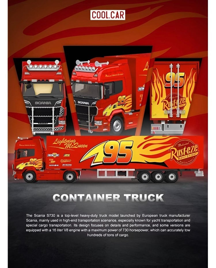 Cool Car 1/64 Scania Container Truck Lightning McQueen Livery