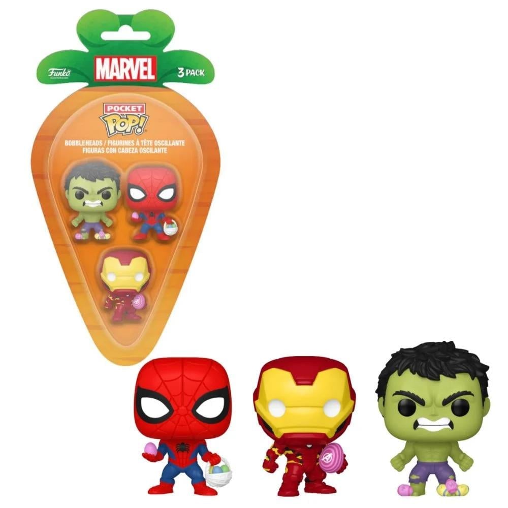 Funko POCKET POP! 3 PACK MARVEL// Spider-Man, Hulk Iron Man Boobleheads