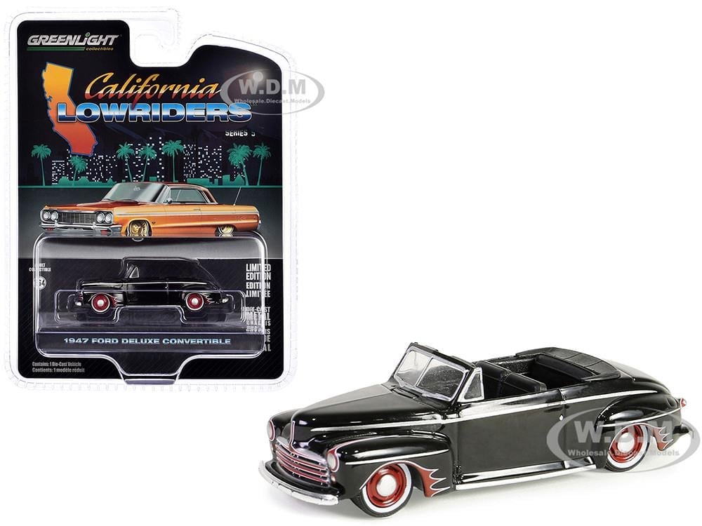 Greenlight 1/64 California Lowriders Series 5 - 1947 Ford Deluxe Convertible – Black and Red Solid Pack 63060-A
