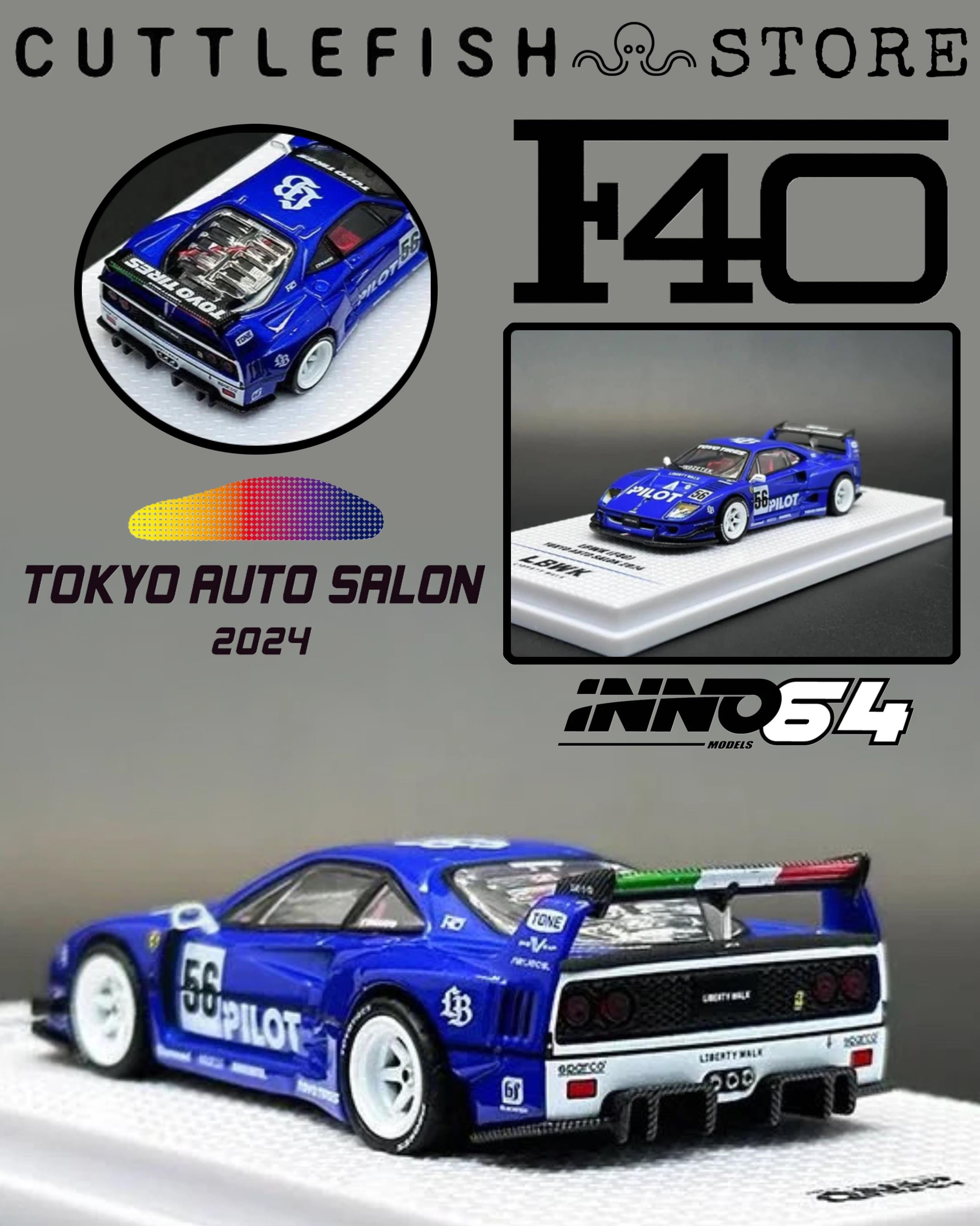 INNO 1/64 LBWK Ferrari F40 Tokyo Auto Salon 2024 Diecast Scale Model Car