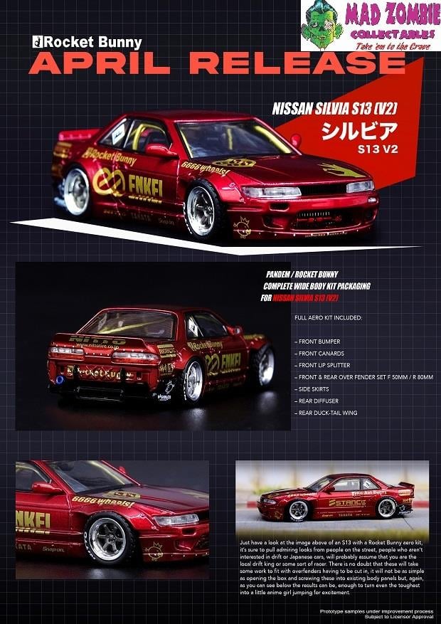 Inno 1/64 Nissan Silvia S13 V2 Pandem Rocket Bunny Red Metalic