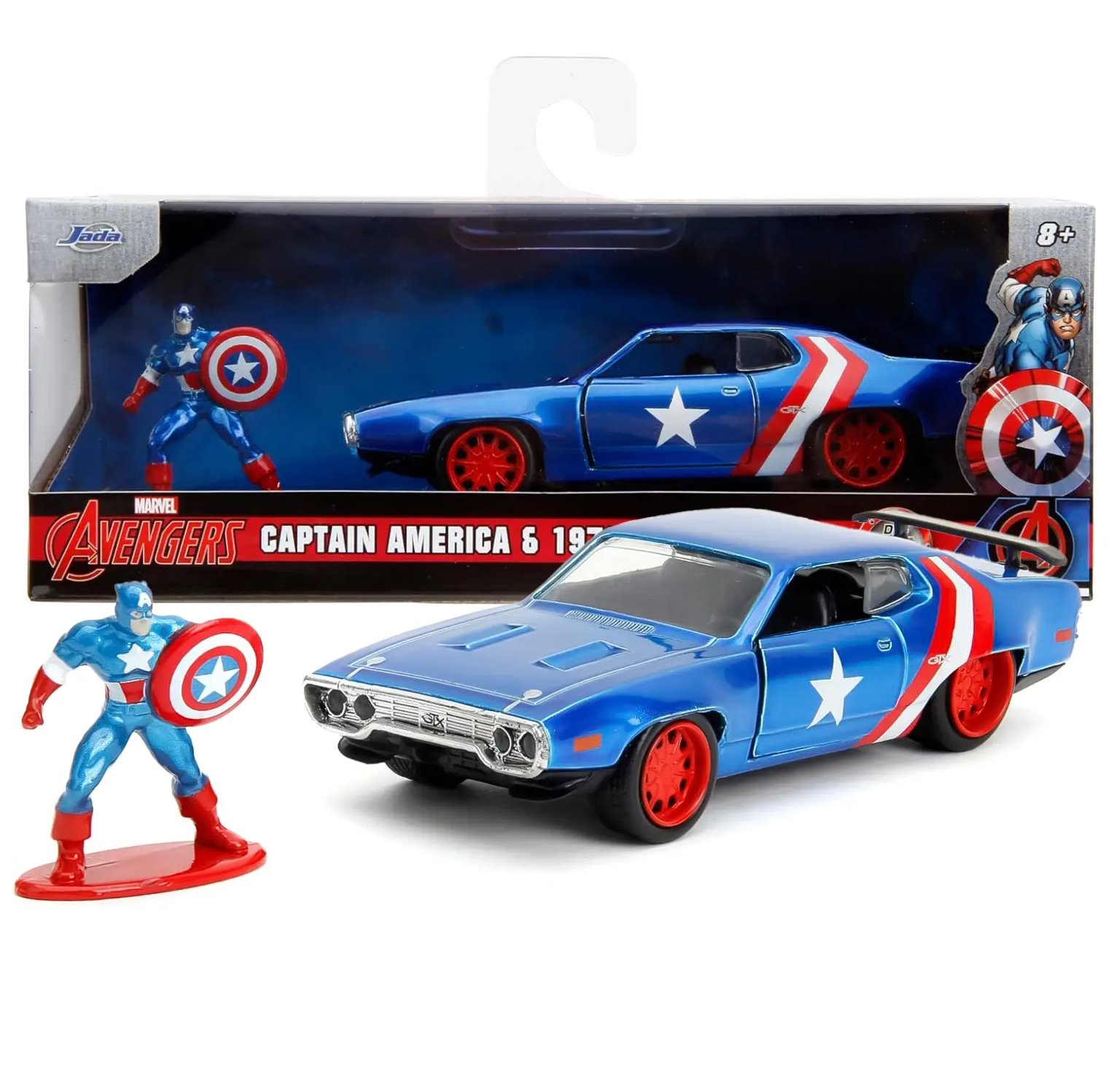 Jada Marvel Avengers 1:32 Diecast 1972 Plymouth GTX & Captain America Figure