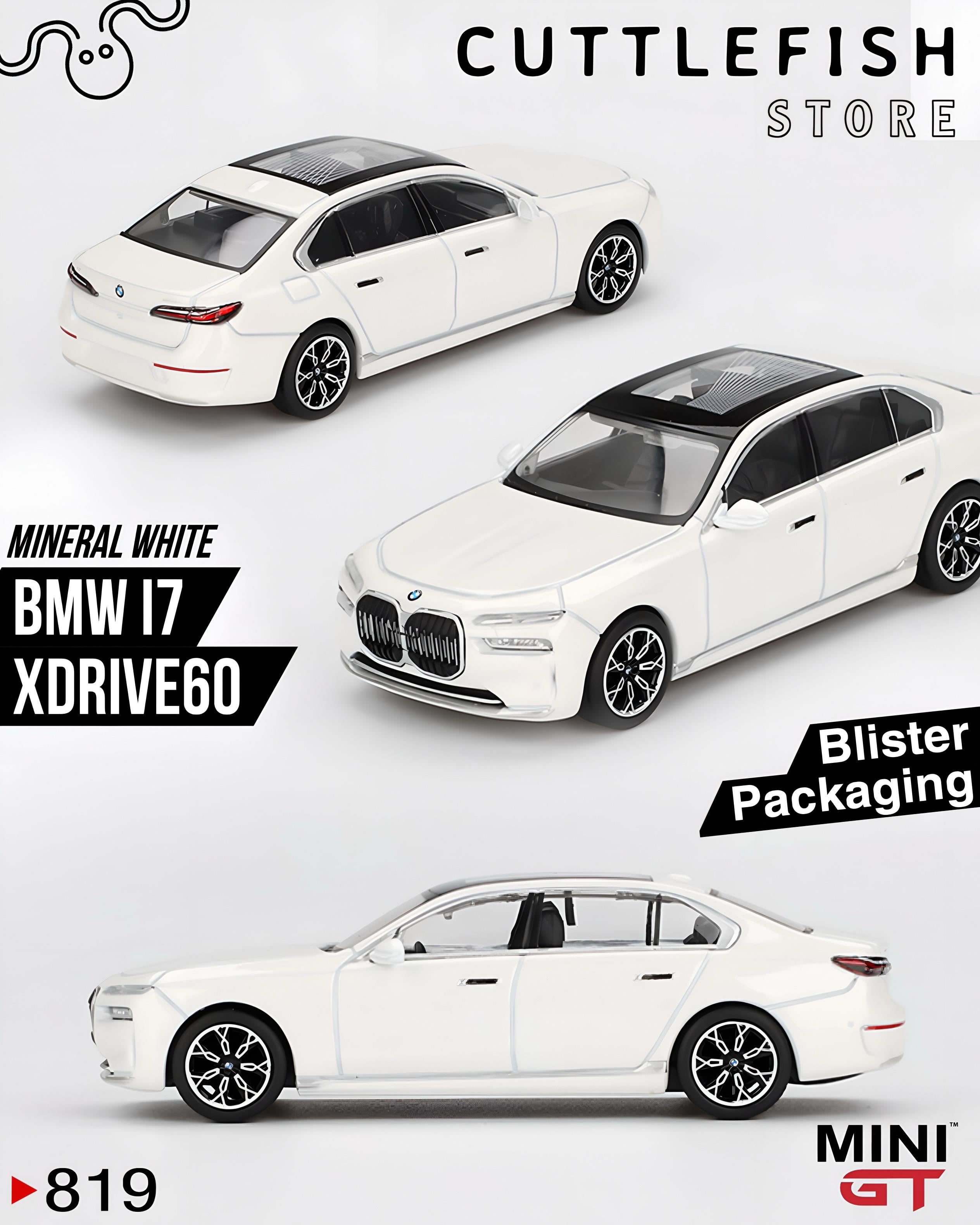 Mini GT 1/64 BMW i7 xDrive60 Mineral White - Blister Paket MGT00819-BL