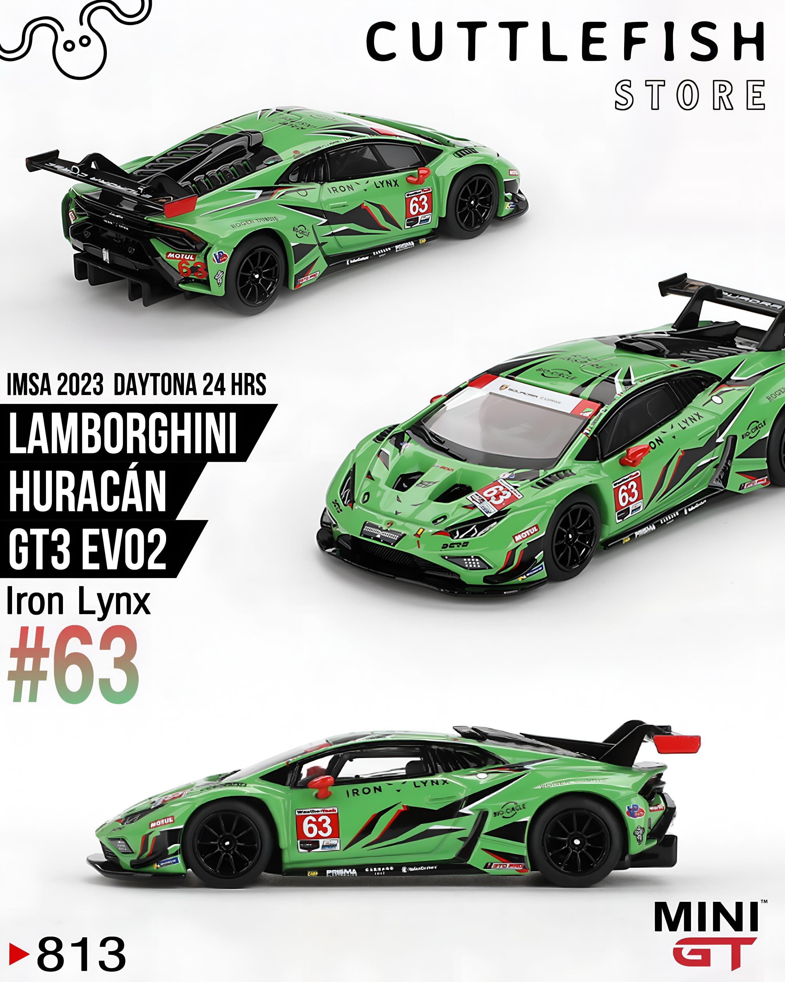 Mini GT 1/64 Lamborghini Huracán GT3 EVO2 Iron Lynx IMSA 2023 Daytona 24 Hrs MGT00813