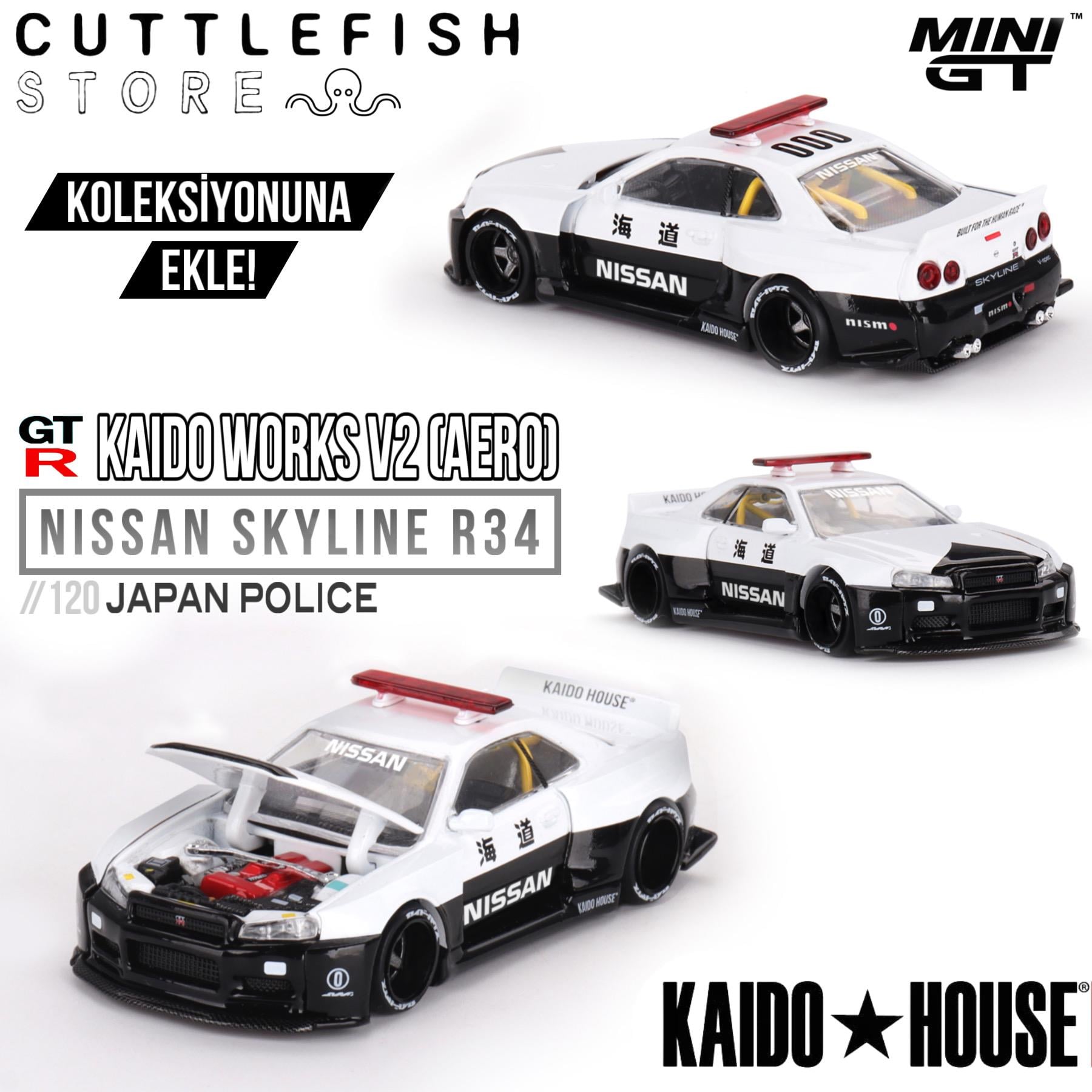 Mini Gt 1/64 Nissan Skyline Gt-r R34 Kaido Works (V2 Aero) Police