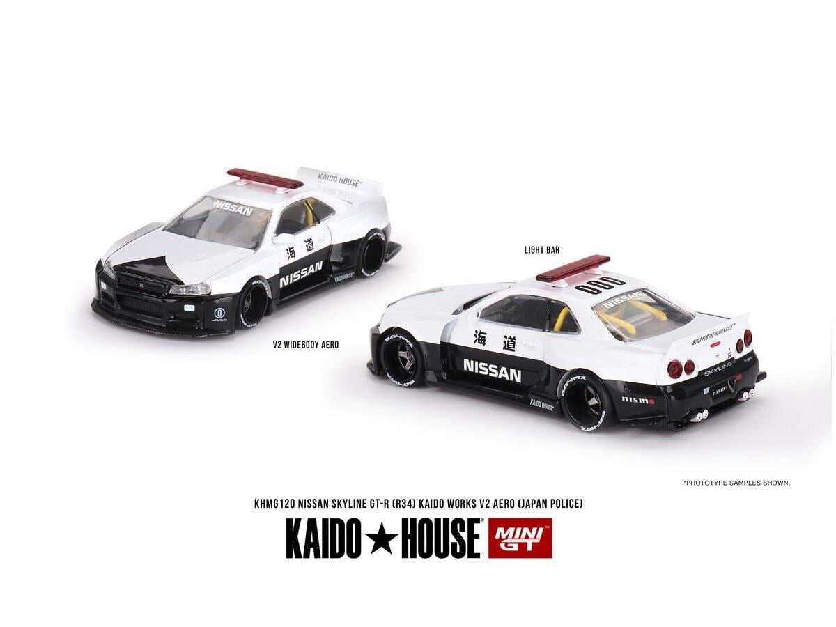 Mini Gt 1/64 Nissan Skyline Gt-r R34 Kaido Works (V2 Aero) Police //120