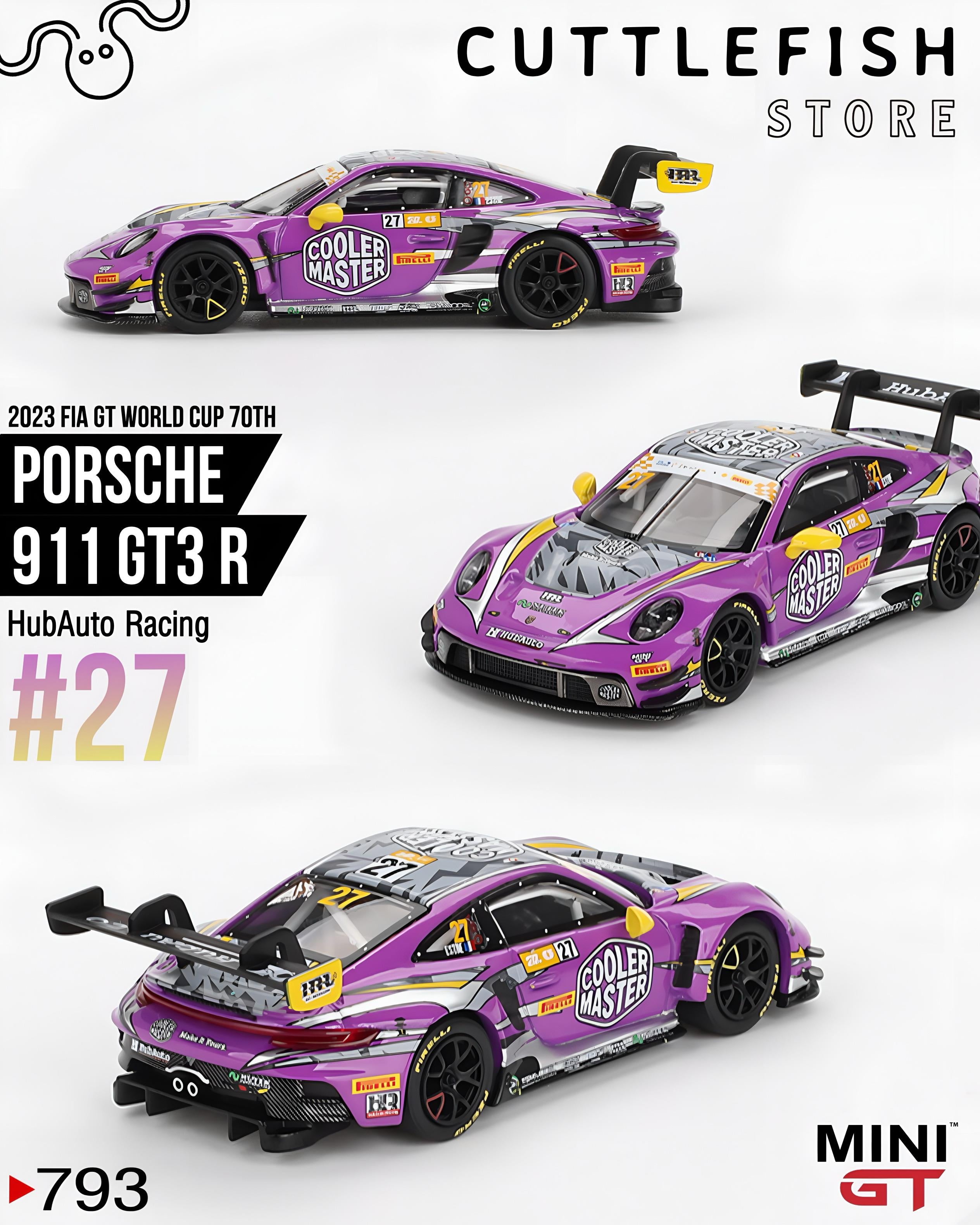Mini GT 1/64 Porsche 911 GT3 R #27 HubAuto Racing 2023 FIA GT World Cup 70th Macau Grand Prix MGT00793